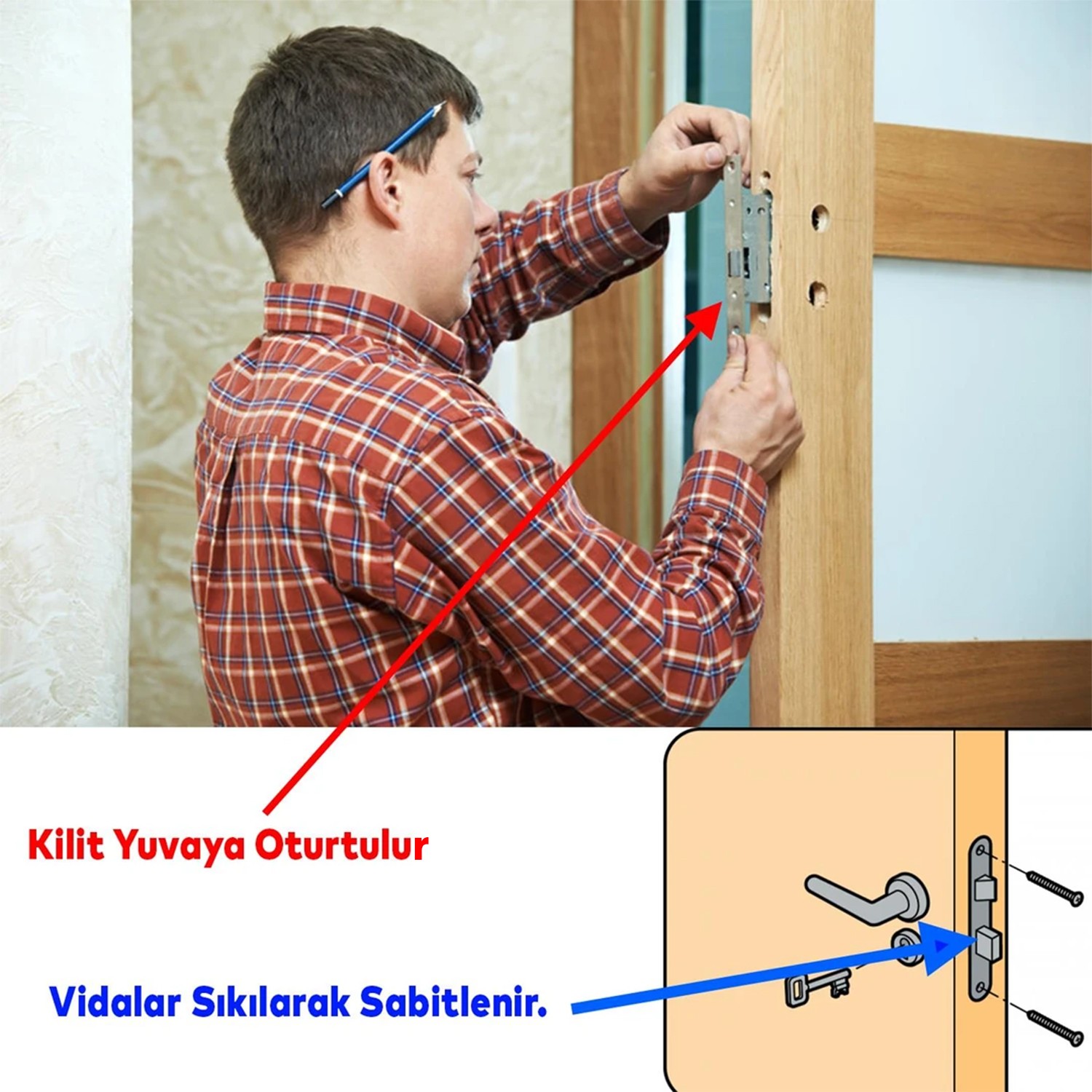 Anahtarlı Oda Kapı PVC Kapı Ahşap Kapı WC Banyo Gömme Kilit Gövde Kilidi Silindirsiz Barelsiz 45 mm