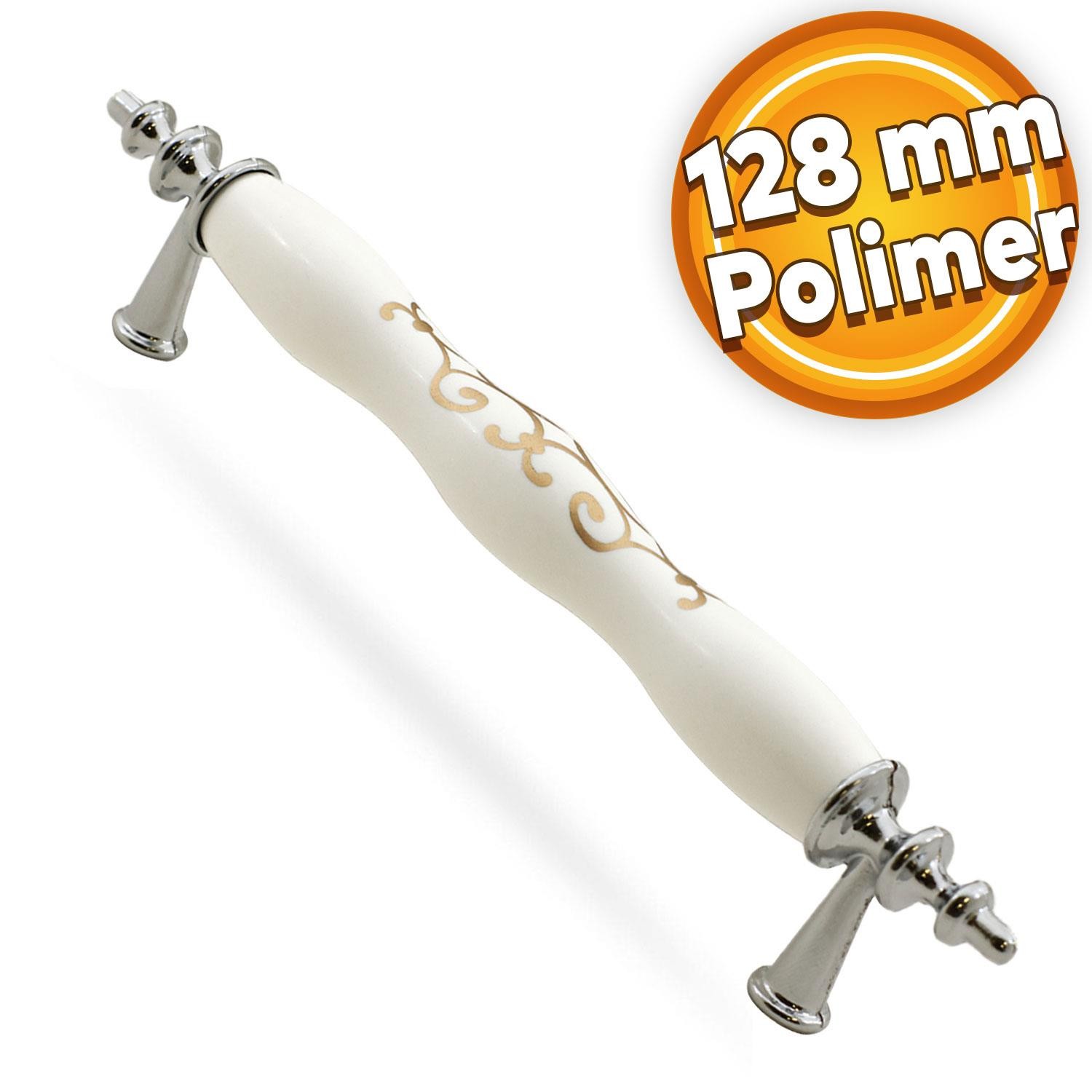 Başak Lüks Polimer Mobilya Mutfak Çekmece Dolap Dolabı Kapak Kulpu Kulpları Kulbu 128 Mm Beyaz Krom