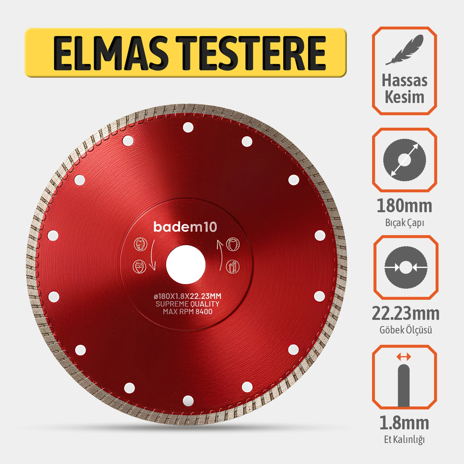 Hassas Beton Seramik Porselen Kesme Elmas Testere 180X1,8MM Hassas Kesim Testere Bıçağı
