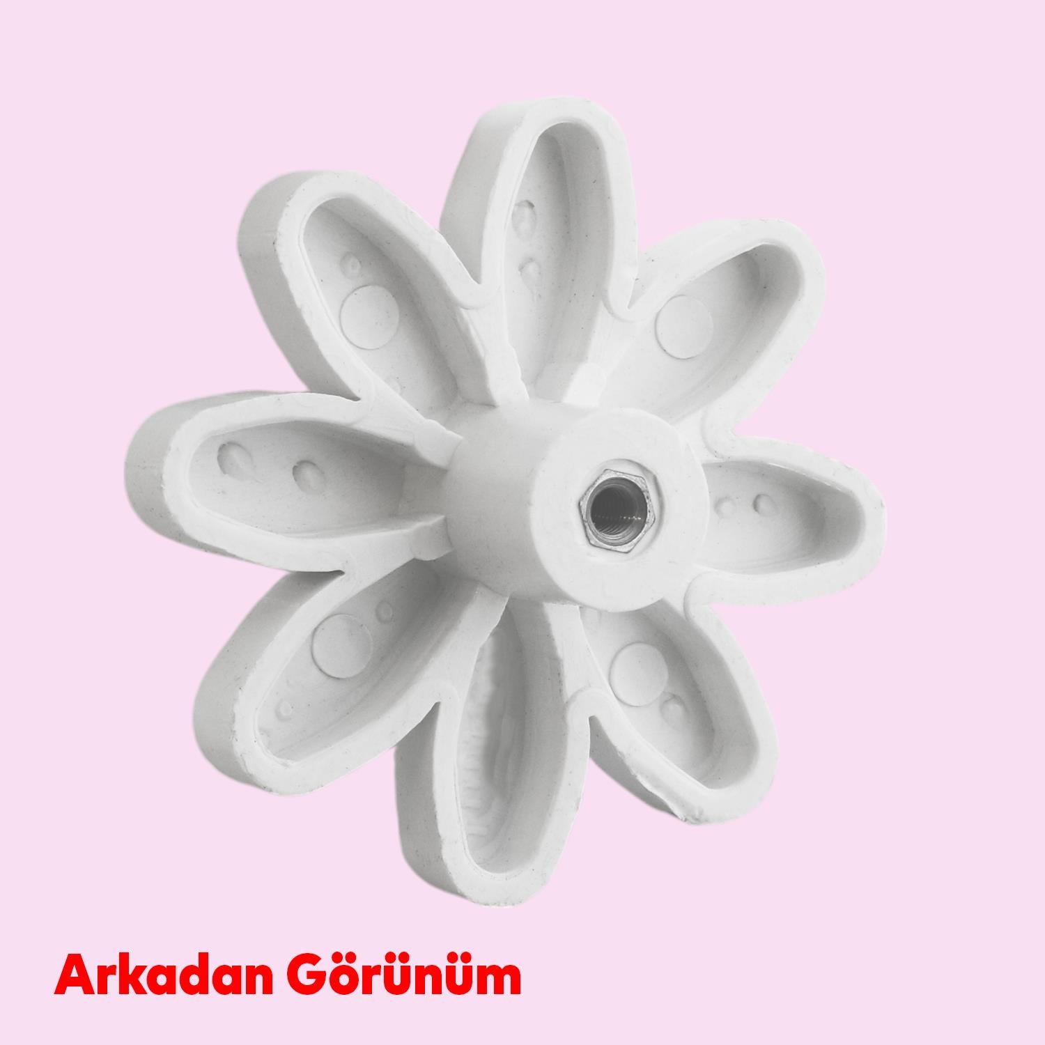Plastik Papatya Gülücüklü Beyaz Renk Mobilya Çoçuk Odası Dolabı Kapak Kulpu Çekmece Kulbu 5 ADET