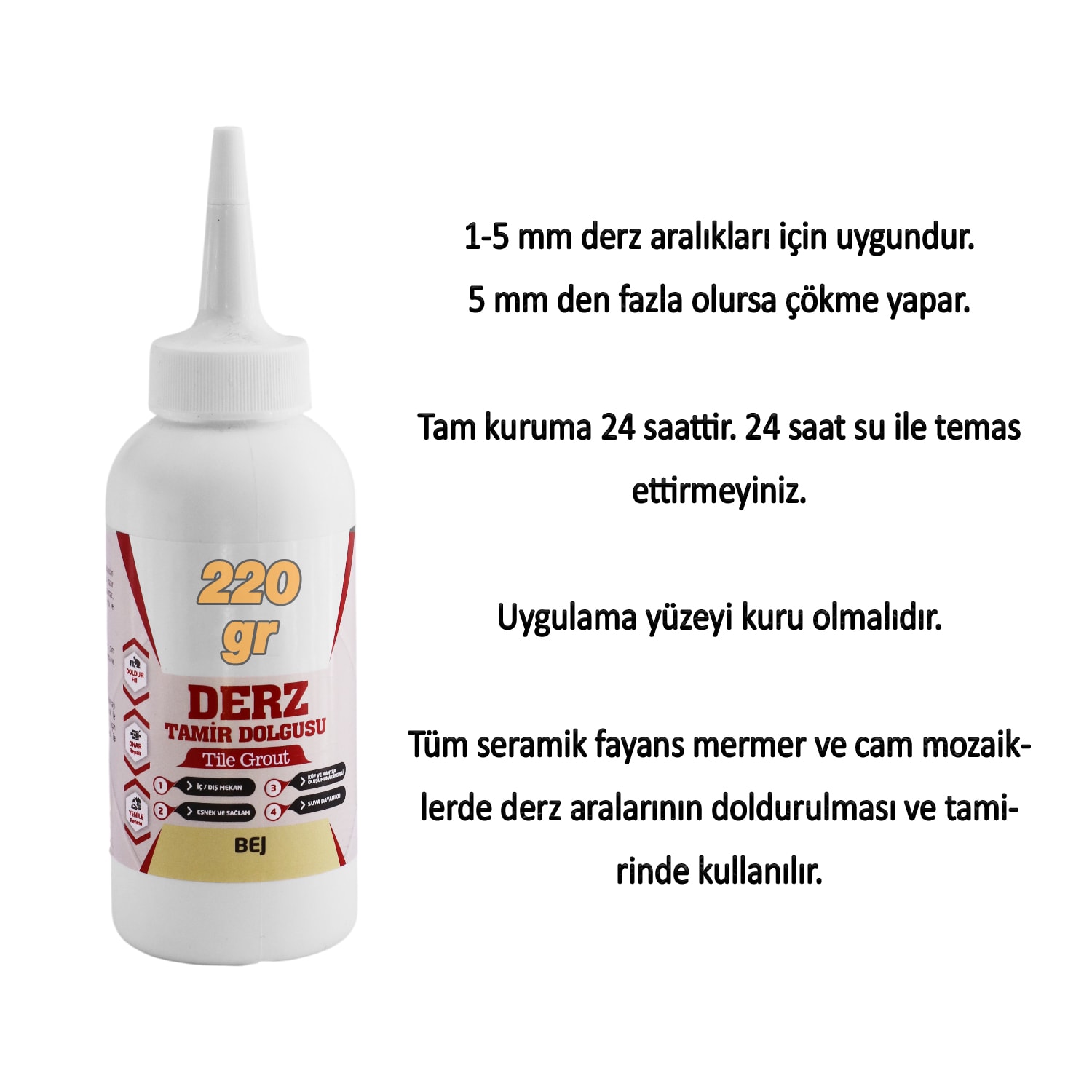 Bej Renk Hazır Derz Dolgu Fayans Seramik Mermer Yer Duvar için Tamir Derz Yenileme Dolgusu 220 Gr