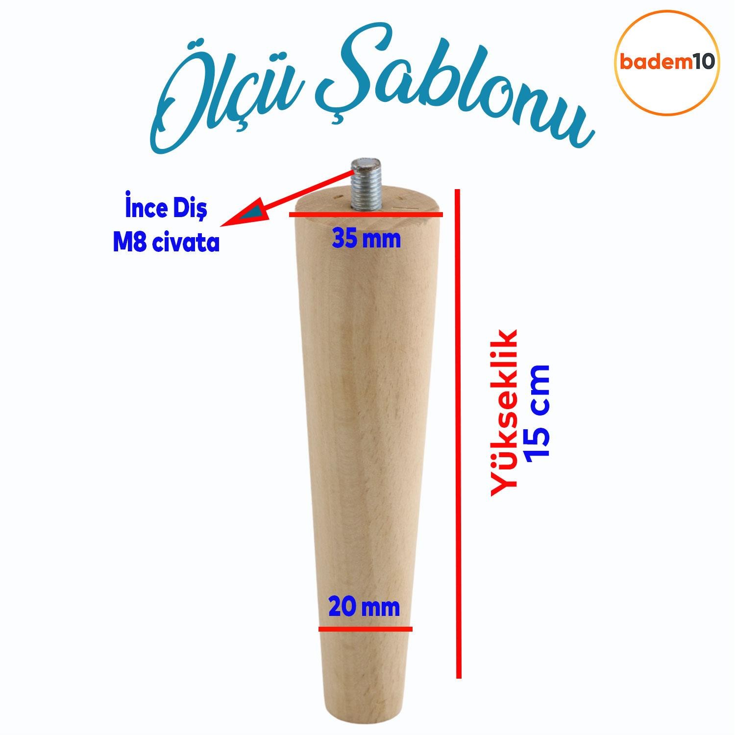 Ahşap Ayak Sehpa Masa Baza Çekyat Puf Tabure Ünite Koltuk Ayağı Mobilya Ayakları M8 Civatalı 15 cm