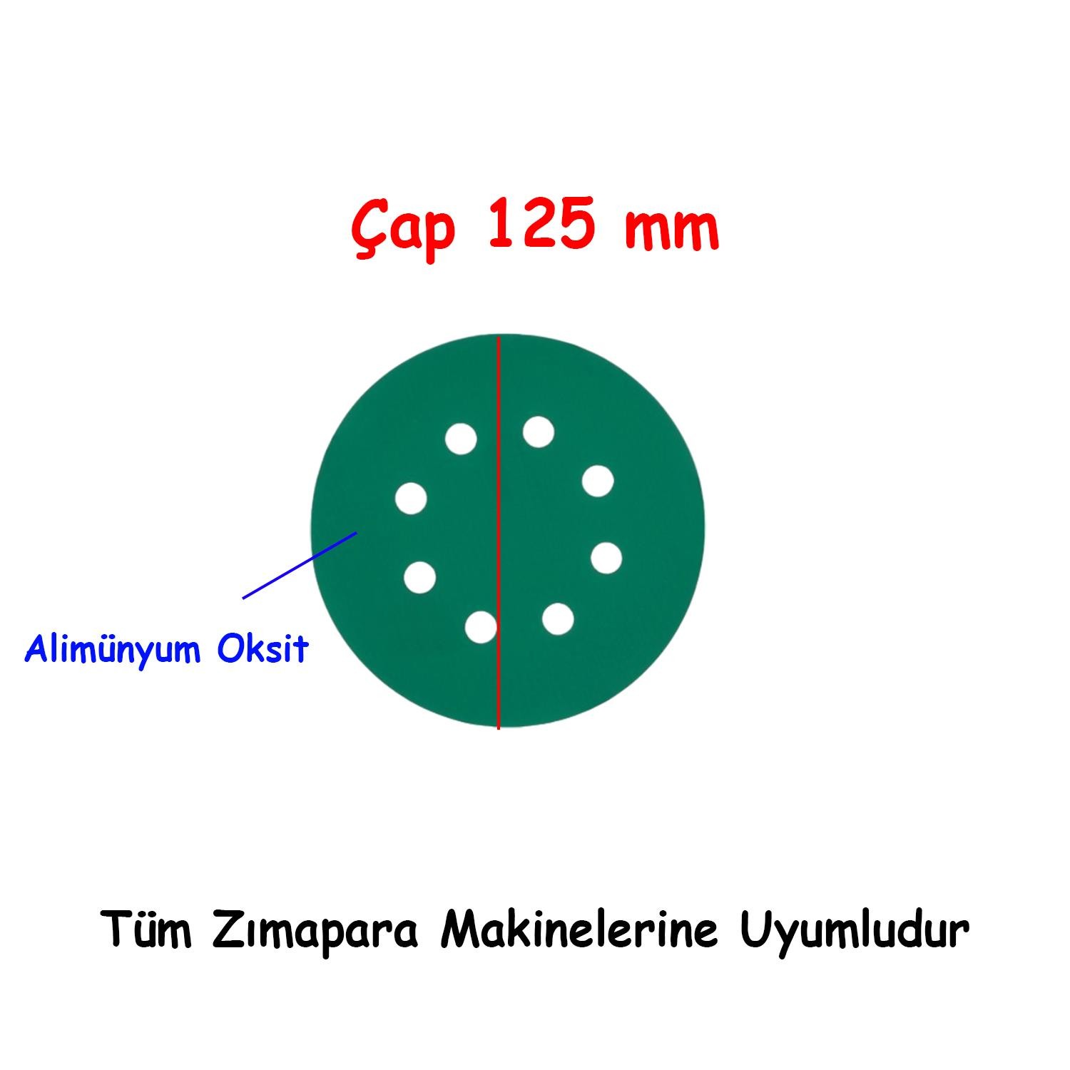 Delikli Yeşil 125 mm Cırt Zımpara 220 Kum Kaporta Boya Duvar Metal Mobilya Cila Parlatma 5 Adet