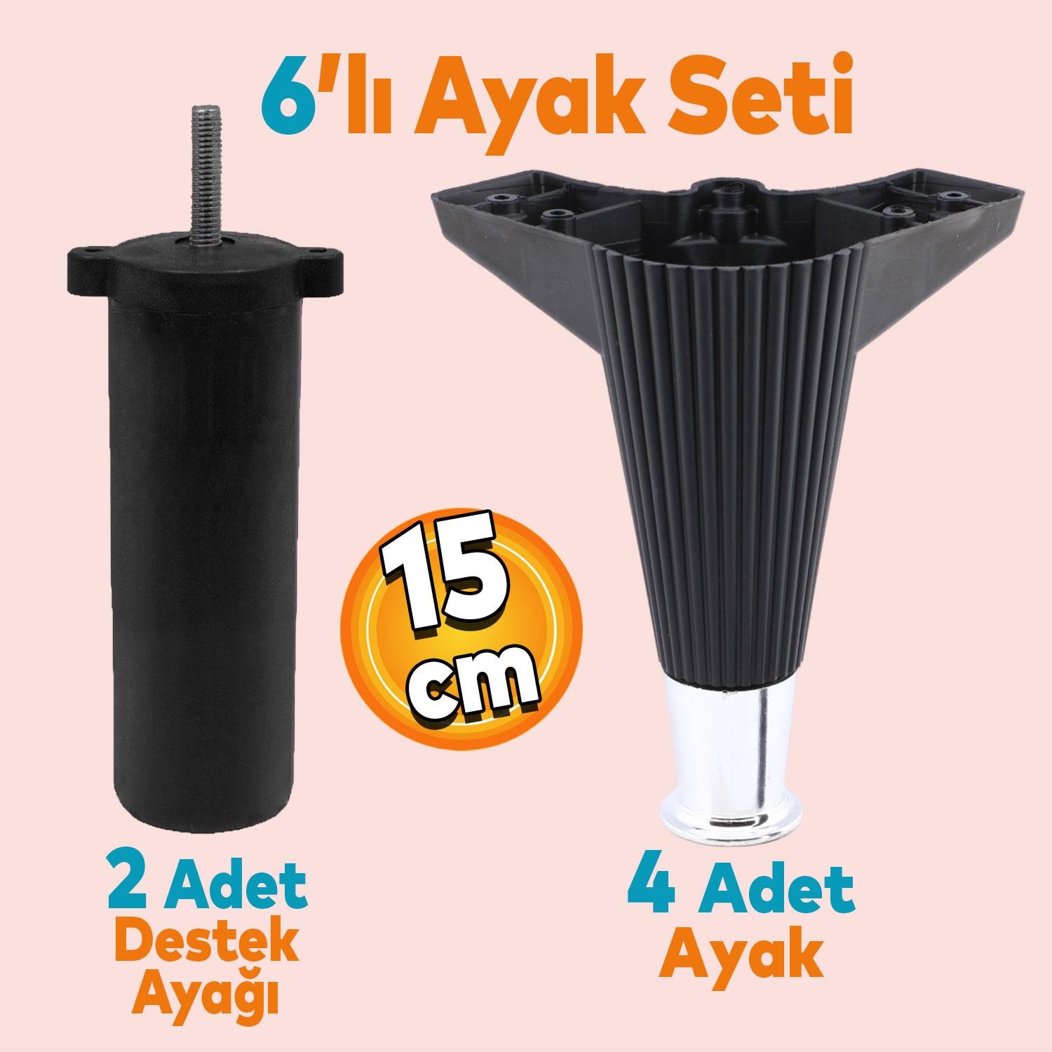 Wetra Line 6'lı Set Mobilya TV Ünitesi Çekyat Koltuk Kanepe Destek Ayağı 15 cm Siyah Krom M8 Civata