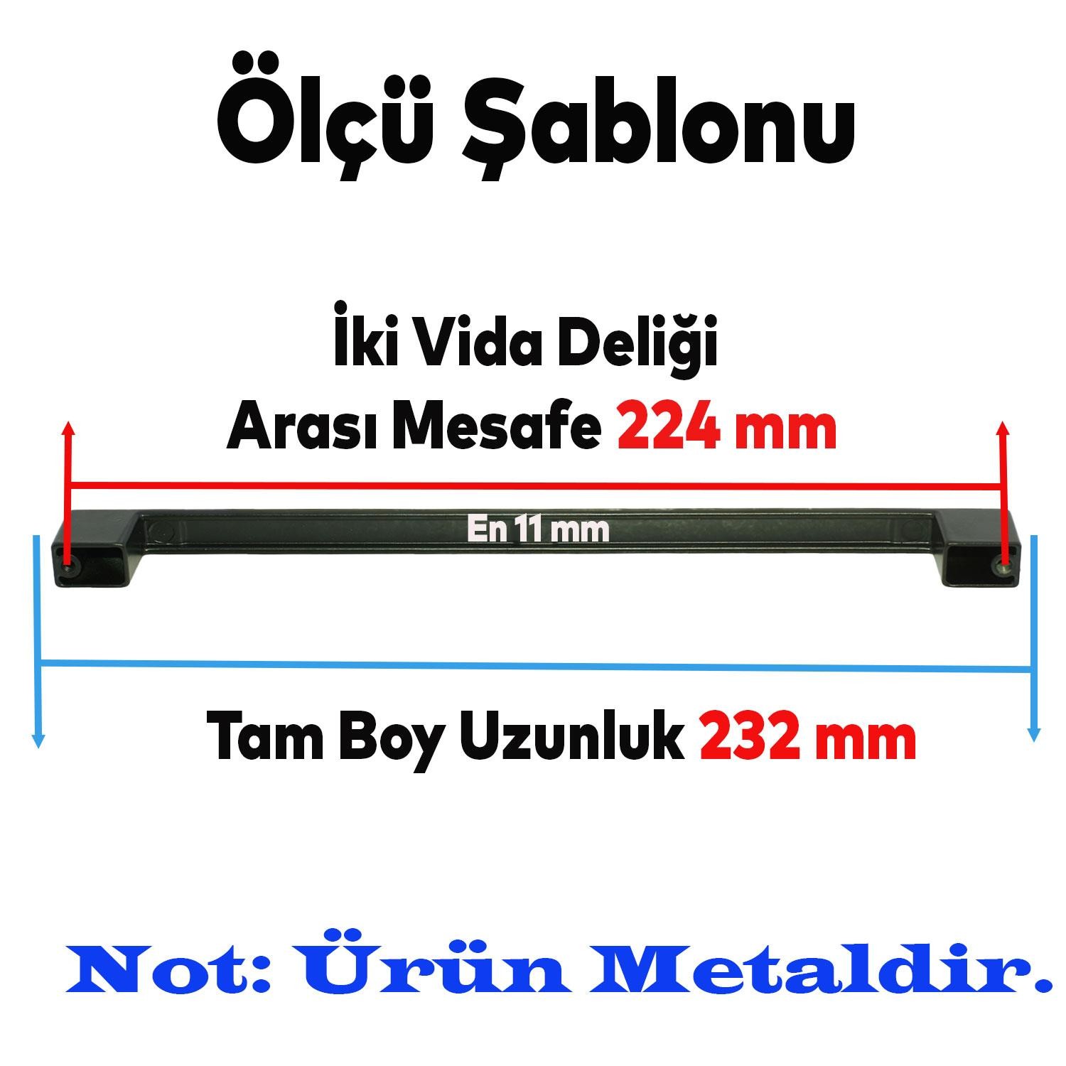 Gölcük (224 MM - 22.4 CM) Mat Siyah Mobilya Mutfak Dolap Çekmece Dolabı Metal Kulpu Kulbu Kulpları