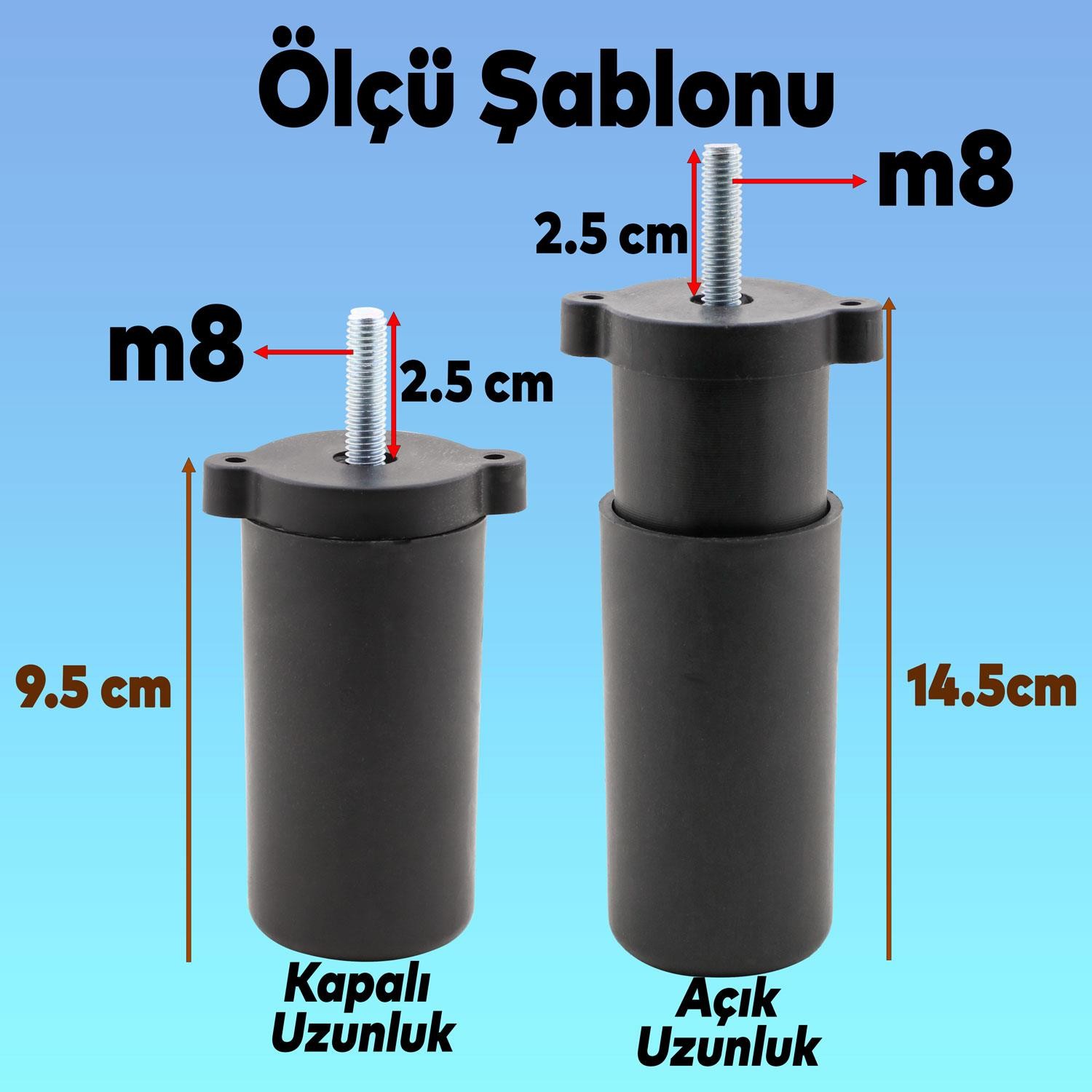 (4 ADET) Ayarlanabilir 9.5 cm Siyah Mobilya Kanepe Baza Koltuk Vidalı Orta Destek Ayağı Ayakları