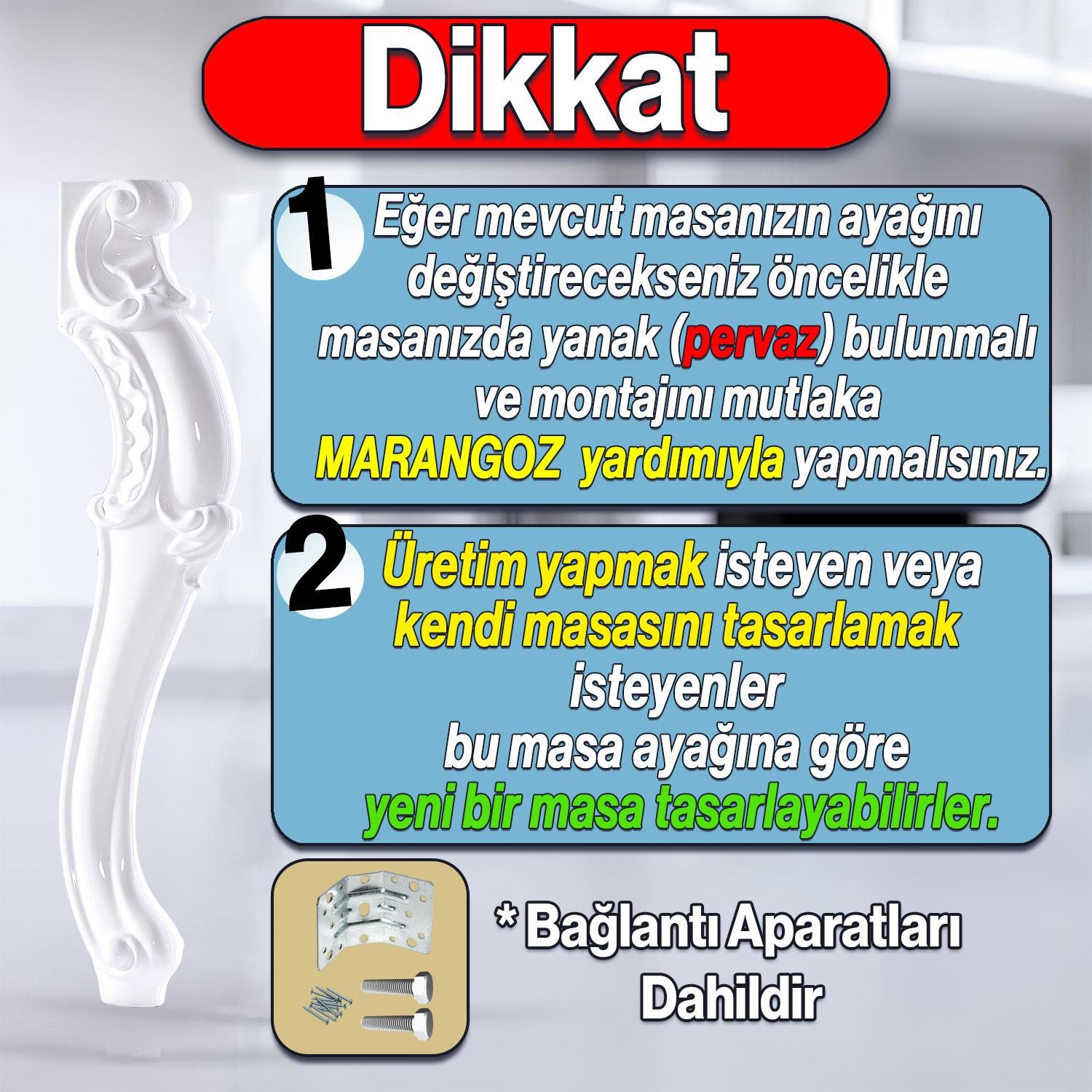 Valenta Masa Dresuar Ayağı 76 cm Plastik Ayak Mutfak Yemek Masası Mobilya Ayakları Beyaz