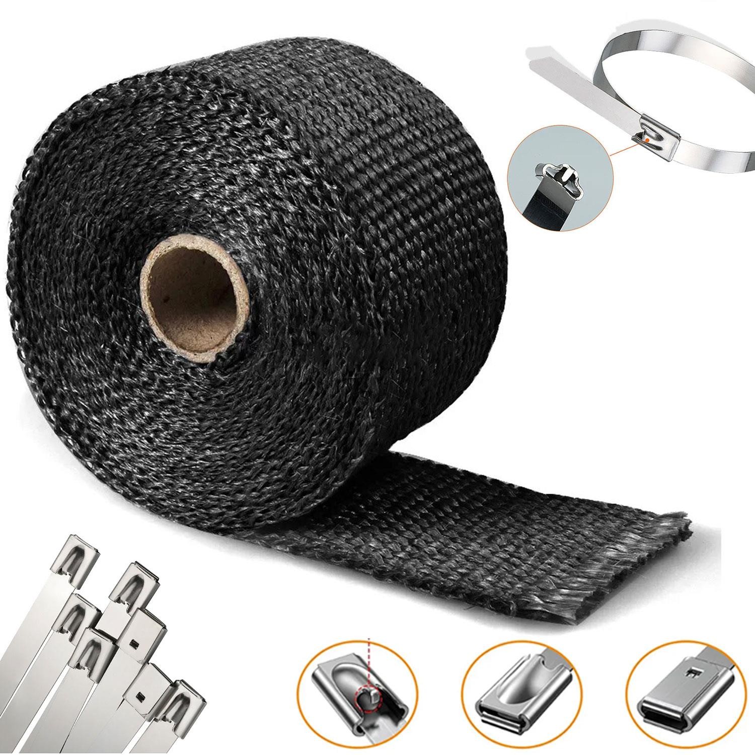 1 Metre 10 cm Cam Elyaf Ekzoz Sargısı Metal Kelepçe Manifold Sargı Bezi Yanmaz Bant Siyah Amyant 3 mm (Kalınlık)
