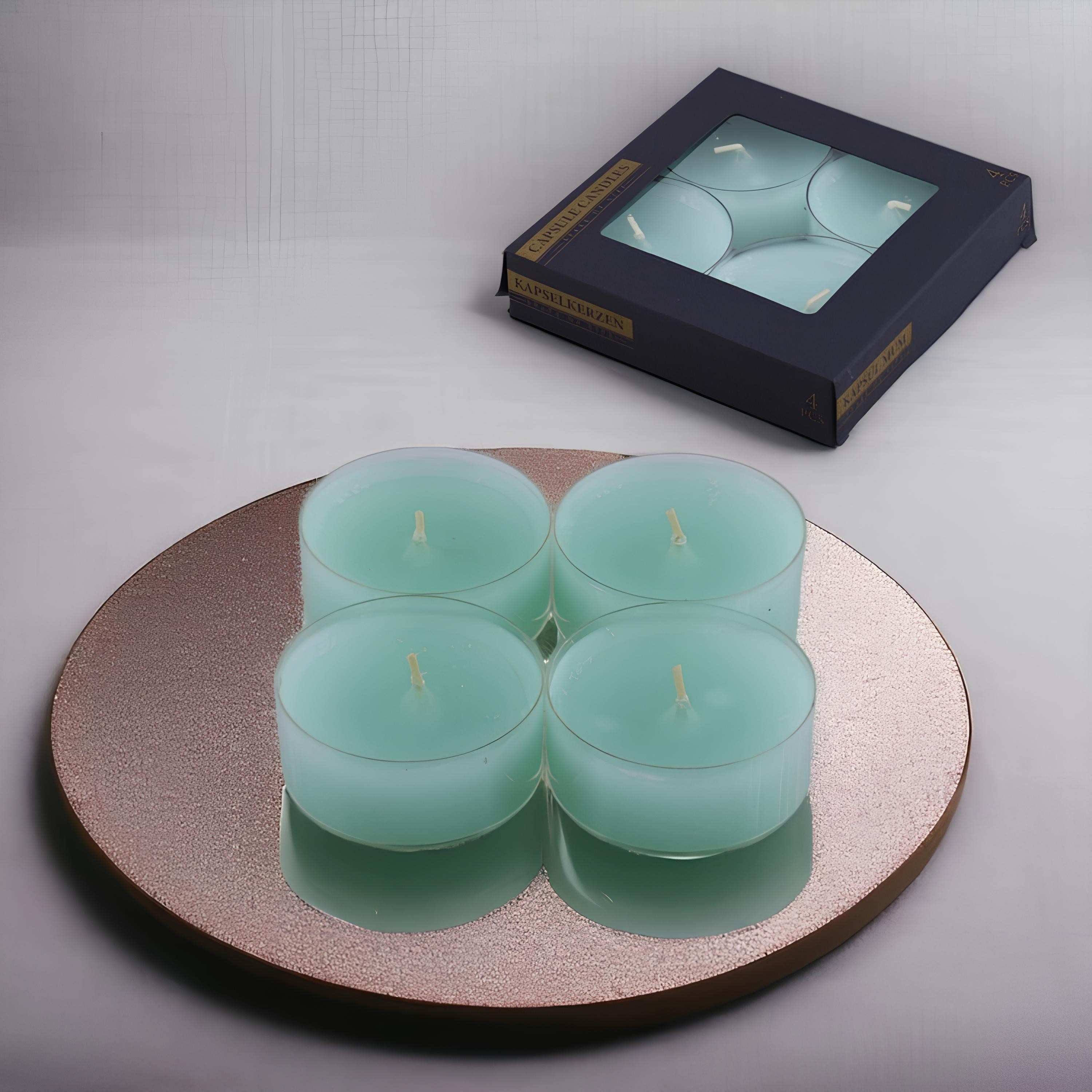 Tealight Kapsül Mum 4x43 Gr Dekoratif Mumu Kandil Hediyelik Fitilli Mumluk Şamdan Mavi Renk Kokulu