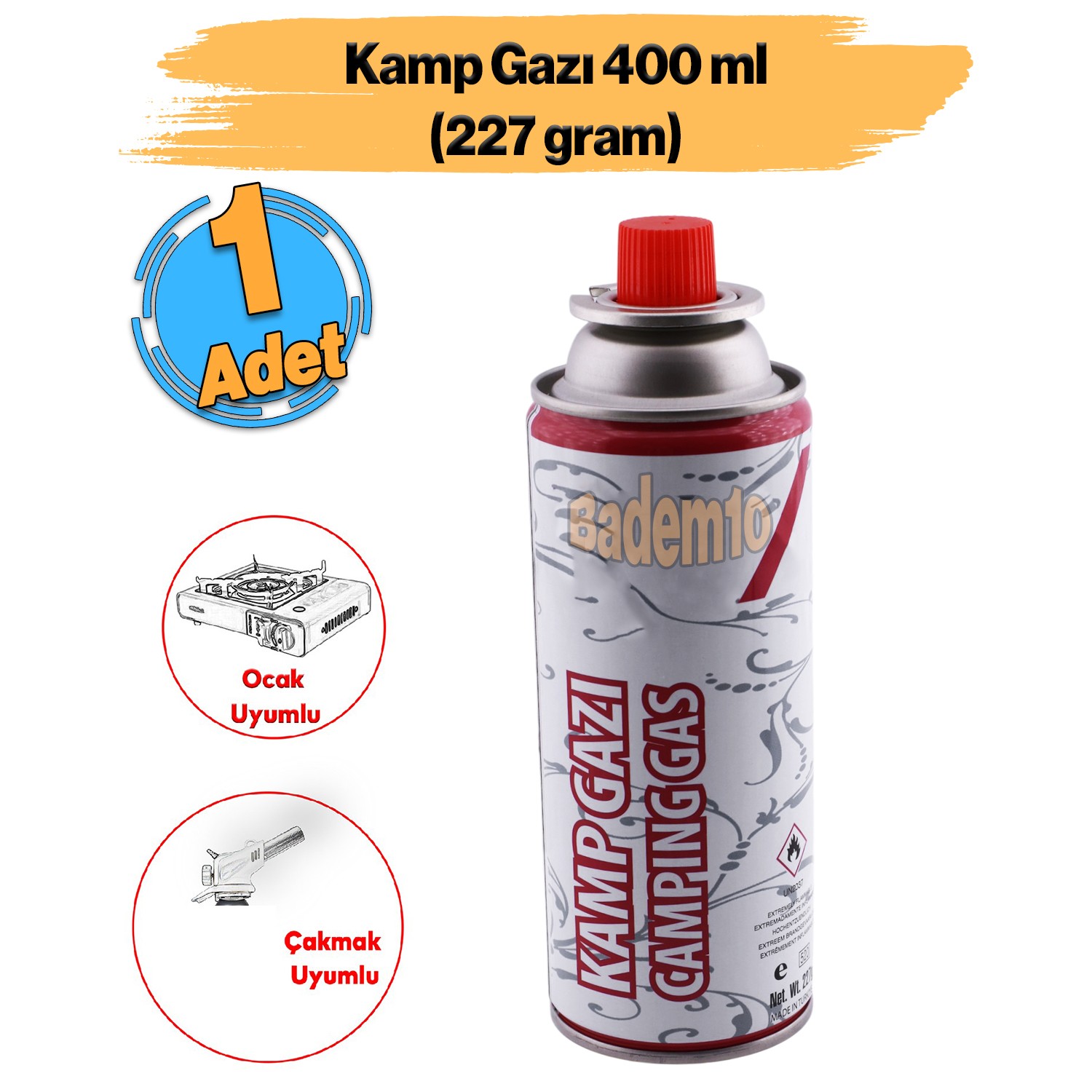 Kamp Gazı (1 Adet) Bütan Propan Tüpü Portatif Ocak Kartuşu Tek kullanımlık Pürmüz 400 ml 227 gr