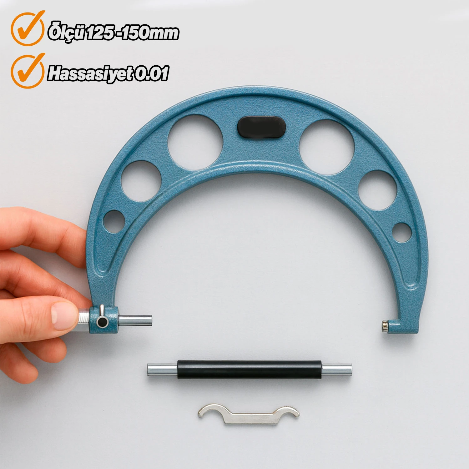 Dış Çap Mikrometresi 125-150 mm Yüksek Hassasiyetli Ölçüm Aleti Profesyonel Metal Gövde