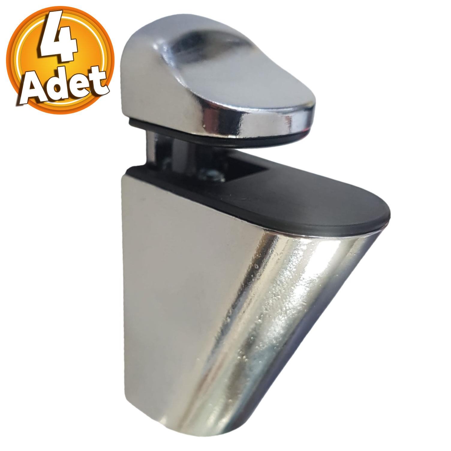 Pelikan Ayarlanabilir Etajer Cam Tutucu Ahşap Raf Tutucu Cam Etejeri Metal Vidalı Krom (4 ADET)