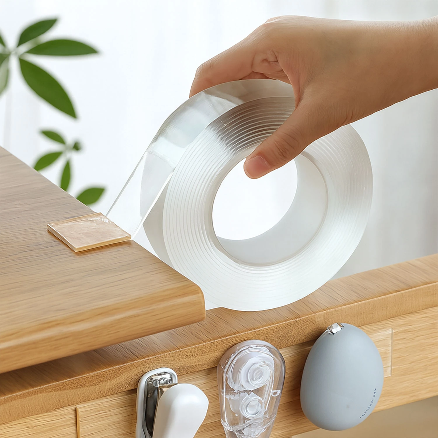 Çift Taraflı Şeffaf Nano Silikon Bant 18 mm 1 mt Güçlü Yapışkan İz Bırakmaz Şeffaf Bant