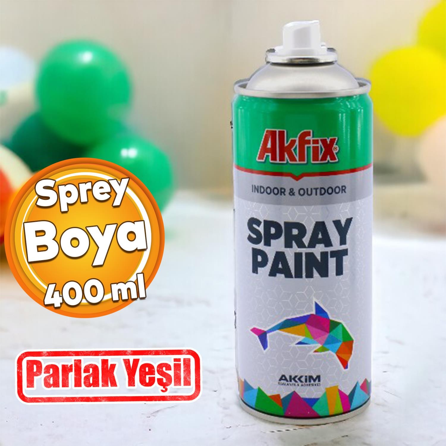 Akfix Kalıcı Akrilik Sprey Boya Parlak Yeşil 400 ml Tasarım Metal Ahşap Plastik Beton Yüzey Boyama