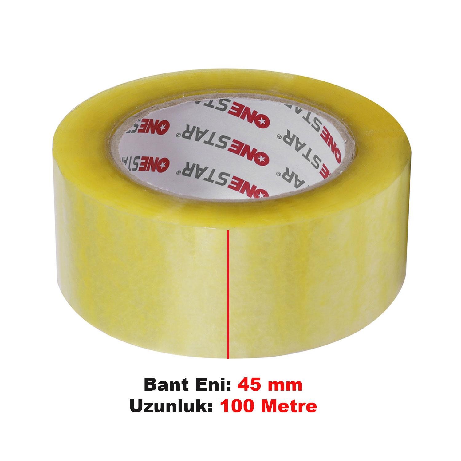 Onestar Koli Bandı 45 Mm X 100 Mt Şeffaf Güçlü Yapışkanlı Kopmayan Bant Bandı