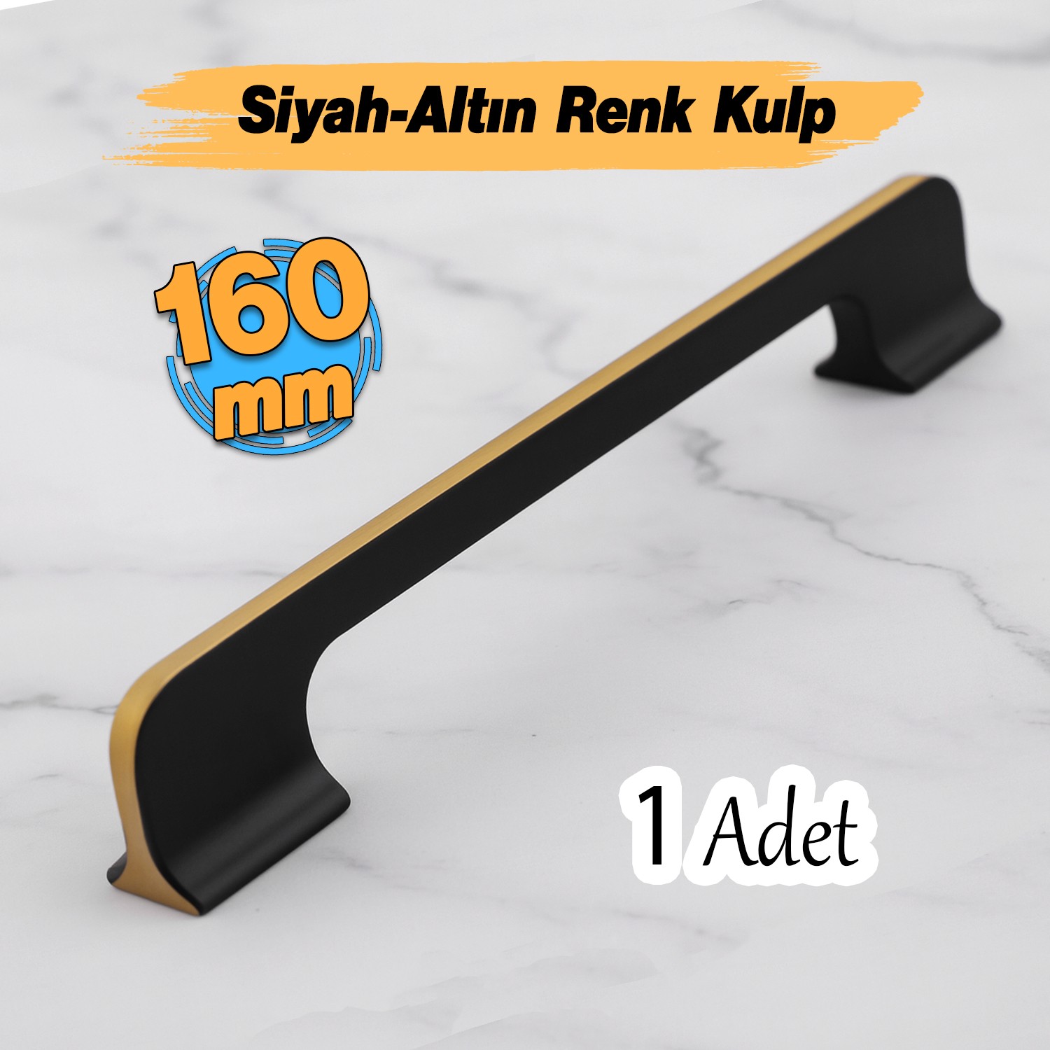 Afyon (160 mm - 16 cm) Siyah Gold Metal Mobilya Mutfak Çekmece Dolap Dolabı Kulbu Kulpu Kulpları