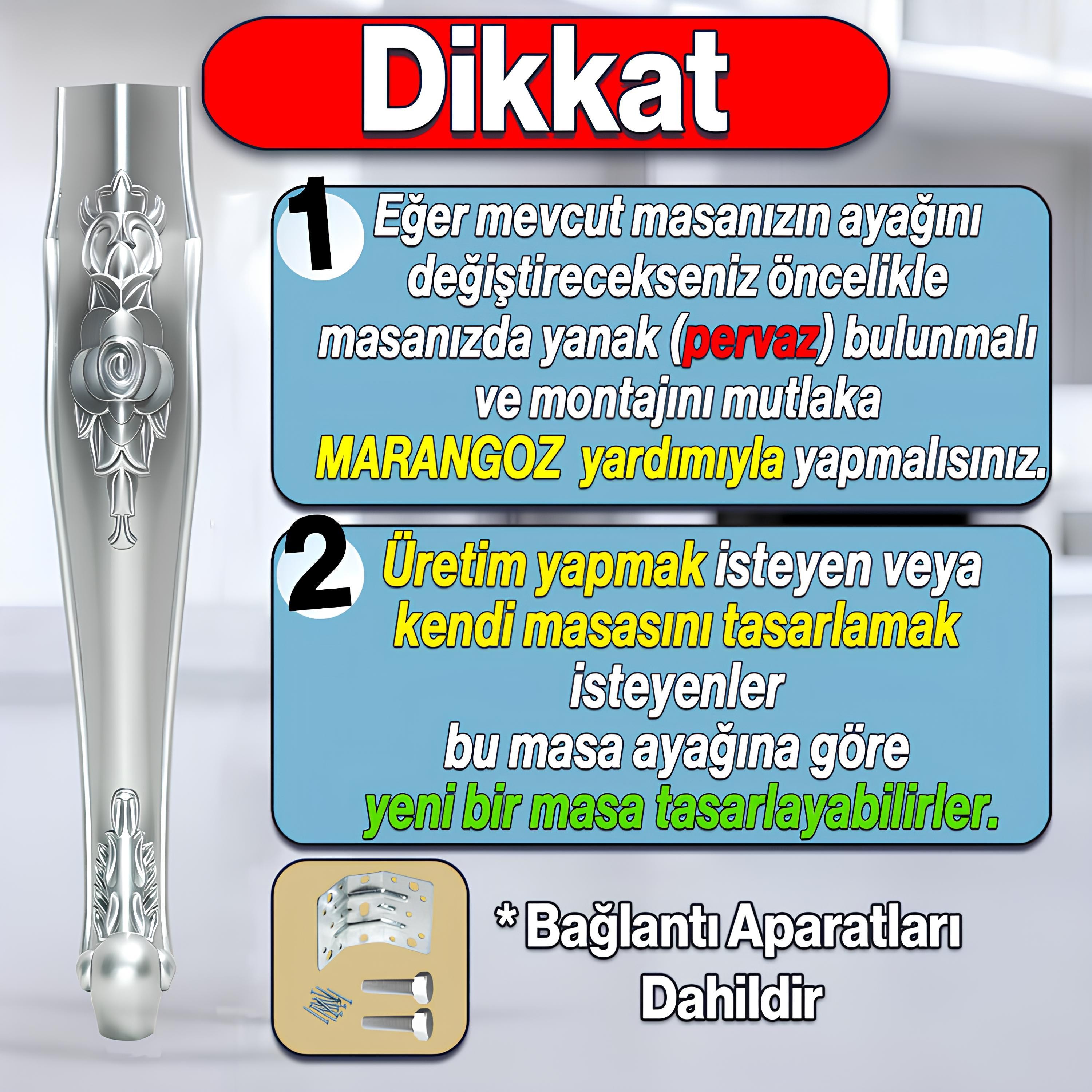 4 Adet Rosa Masa Dresuar Ayağı 75 cm Plastik Gümüş Ayak Mutfak Yemek Masası Mobilya Ayakları Gri