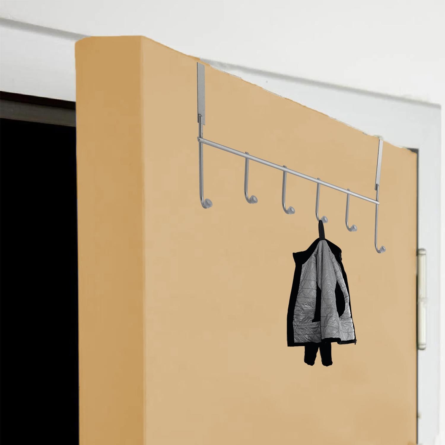 Ahşap Kapı Arkası Askılık Elbise Havlu Asma Askı Metal 6'lı Tekli Banyo Lavabo Sağlam Aparat Gri