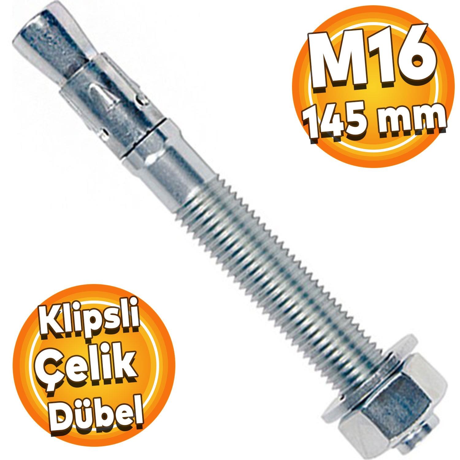 Klipsli Çelik Dübel M16x145 mm