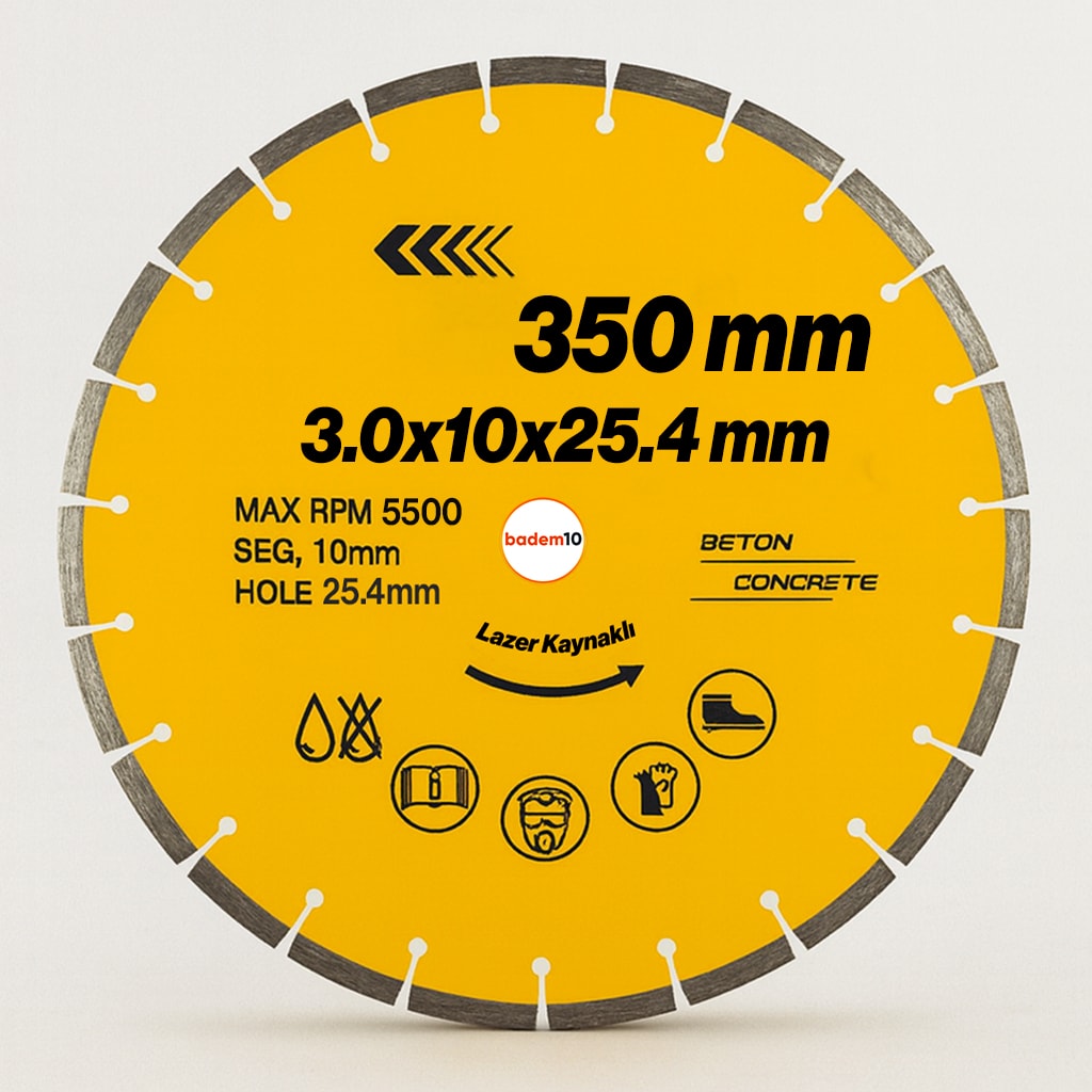 350 mm Lazer Kaynaklı Beton Kesme Testeresi Diski Beton Asfalt Tuğla Parke Fayans Elmas Kesim Disk