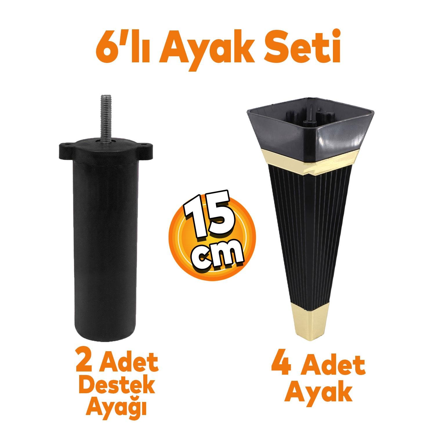 Alcazar 6'lı Set Mobilya TV Ünitesi Çekyat Koltuk Kanepe Destek Ayağı 15 cm Siyah Ayak M8 Civatalı