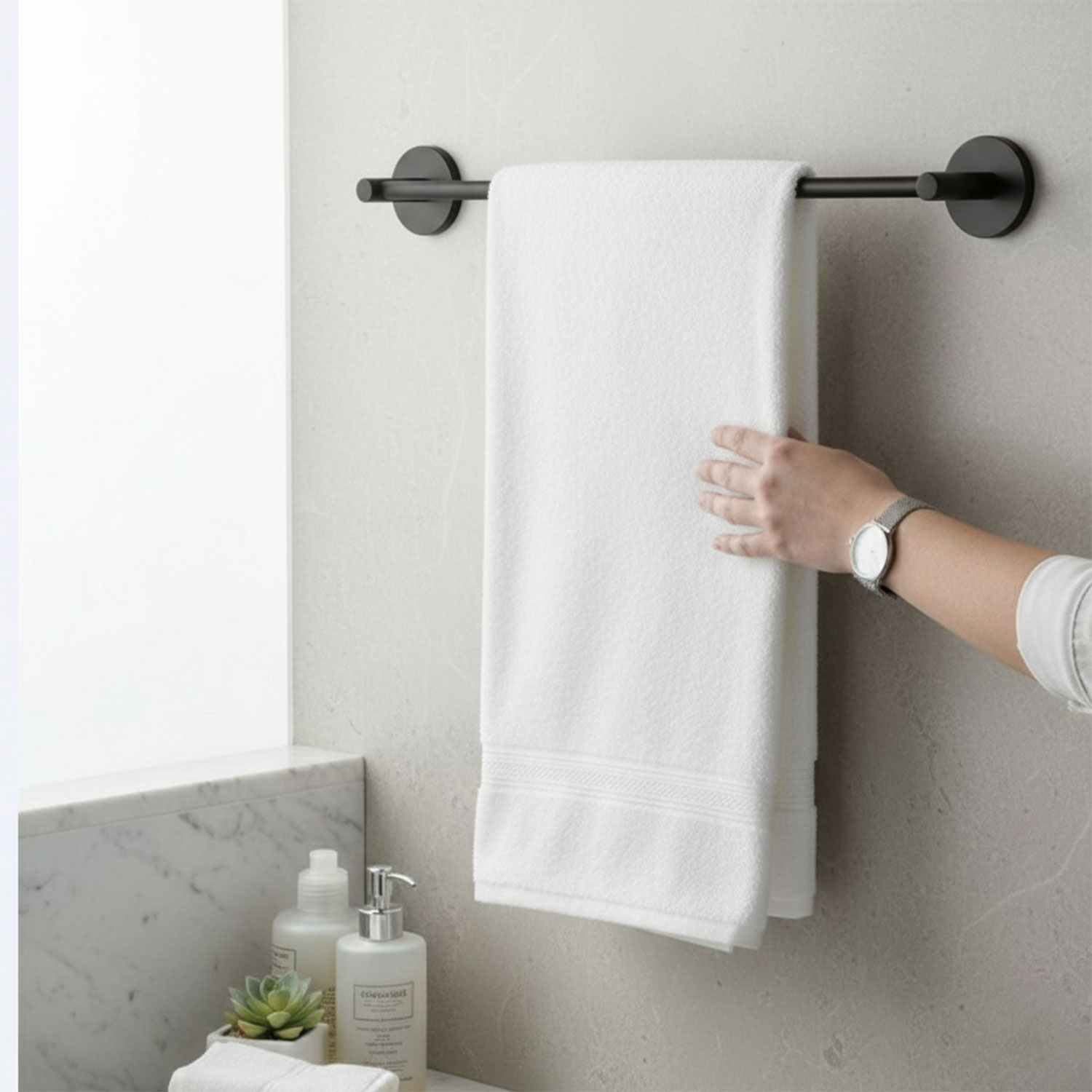 Siyah Metal Uzun Havluluk 40 cm Duvara Monte Vidalı Lüks Banyo Havlu Askılığı Modern Mat Tasarım
