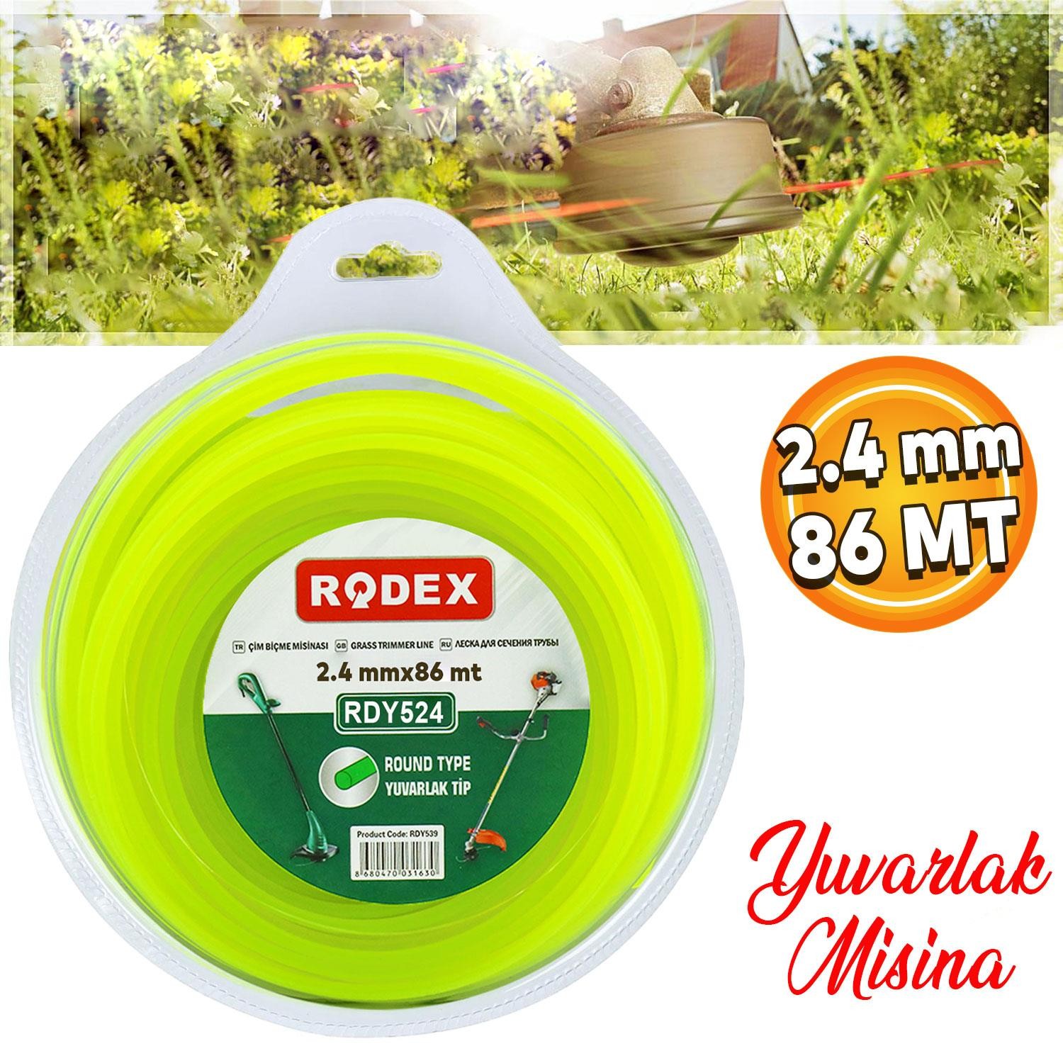 Rodex RDY524 Misina Motorlu Tırpan Yuvarlak Misina 2.4 mm 86 Metre Çim Ot Biçme Teli