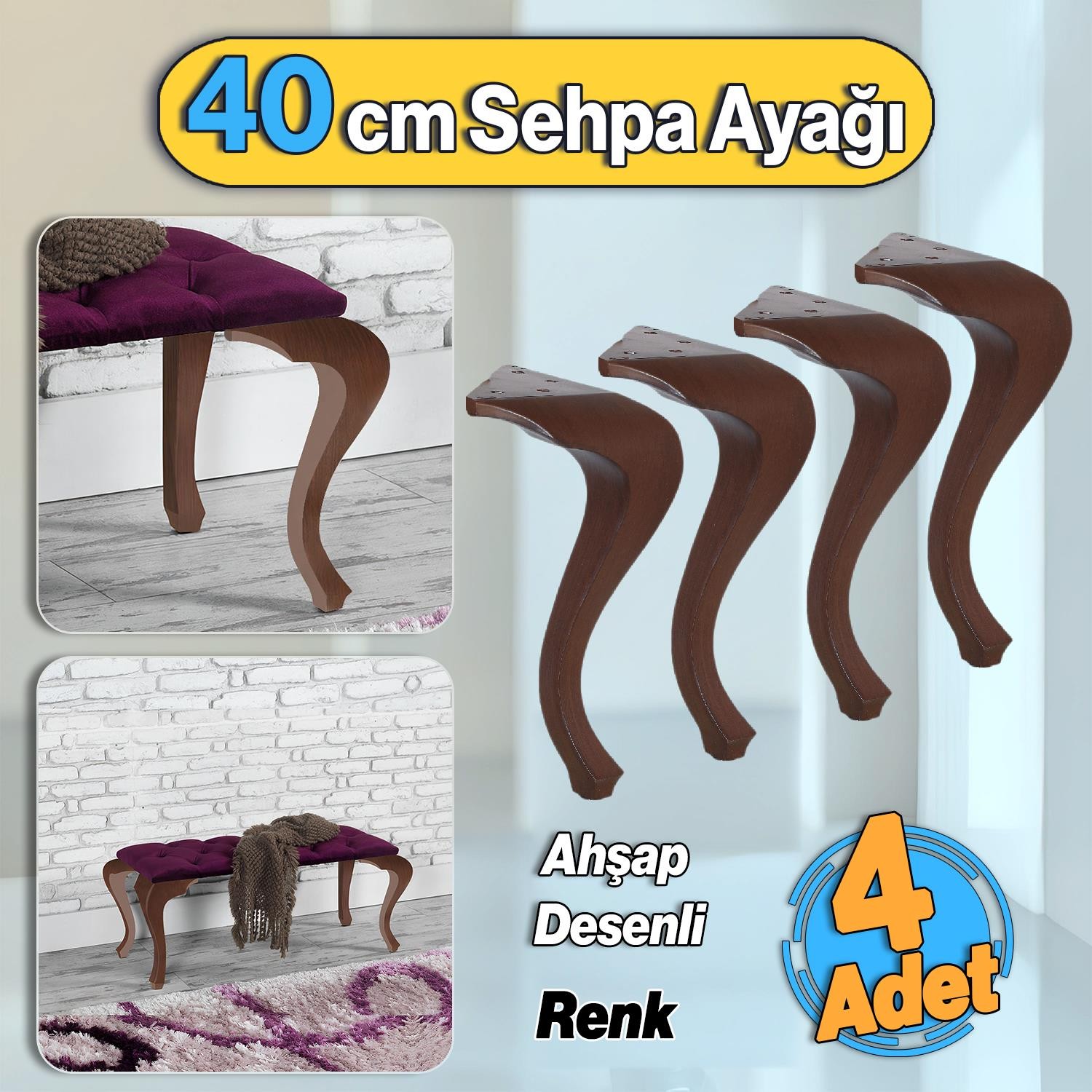 Lukens Plastik Sehpa Ayağı 4 Adet Ahşap Desenli Renk 40 cm Mobilya Zigon Orta Sehpası Ayak