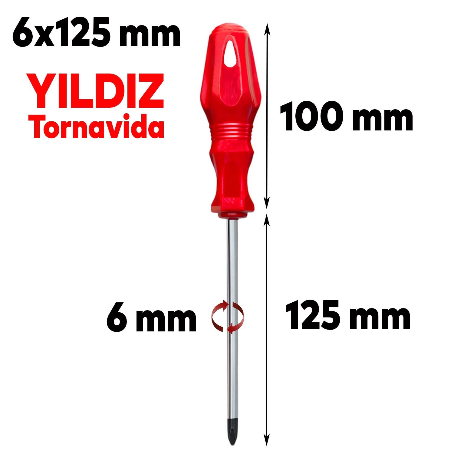 Tornavida Yıldız Tornavida Kırmızı Plastik Sap 6x125 mm