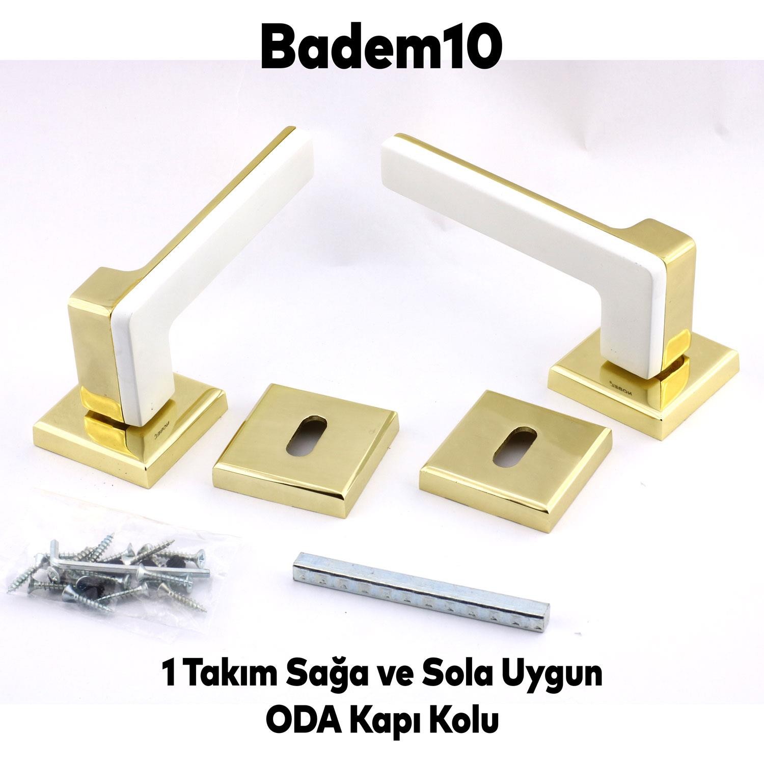 Defne Lüx Beyaz Gold Kare Rozetli Oda Kapısı Uyumlu Kapı Kolu Sağ ve Sola Uygun Kapı Kolları 1 Takım