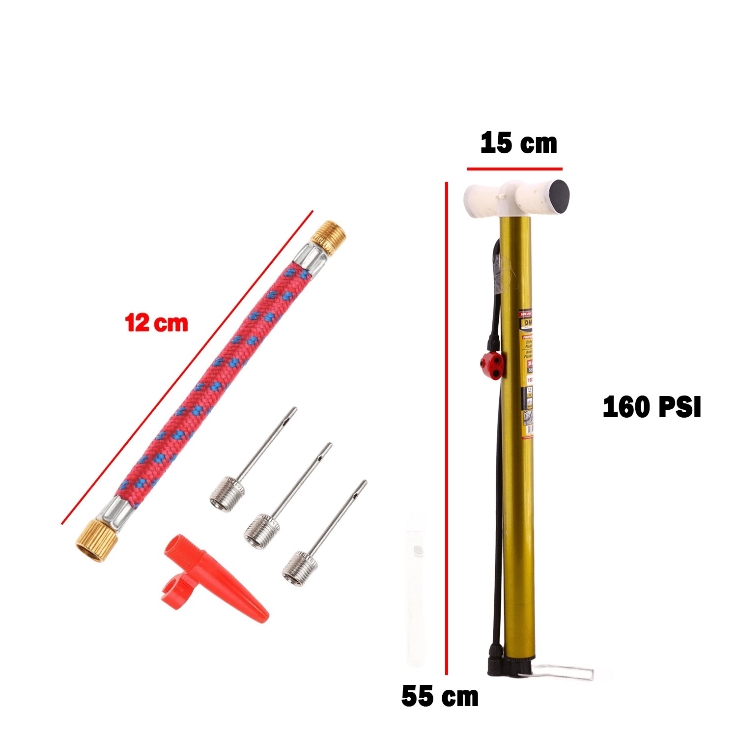 Bisiklet Pompası 6'lı Uç Seti El Tipi Ayak Tutamaklı Metal Borulu Top Lastik Şambrel Şişirme Uçlu