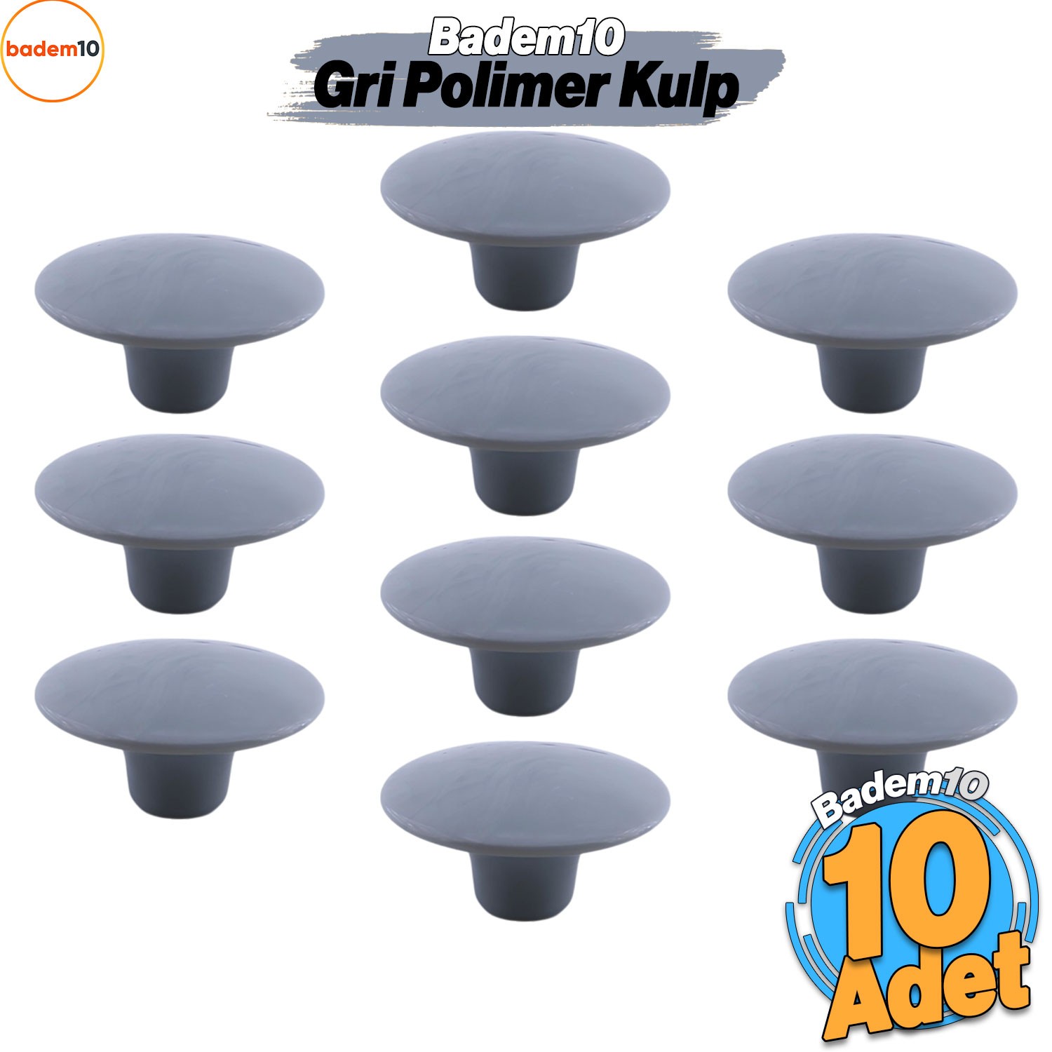 Bohem Gri Geniş Mantar Kulp Düğme 10 ADET Mobilya Dolabı Çekmece Mutfak Dolap Kulpu Kulbu Plastik
