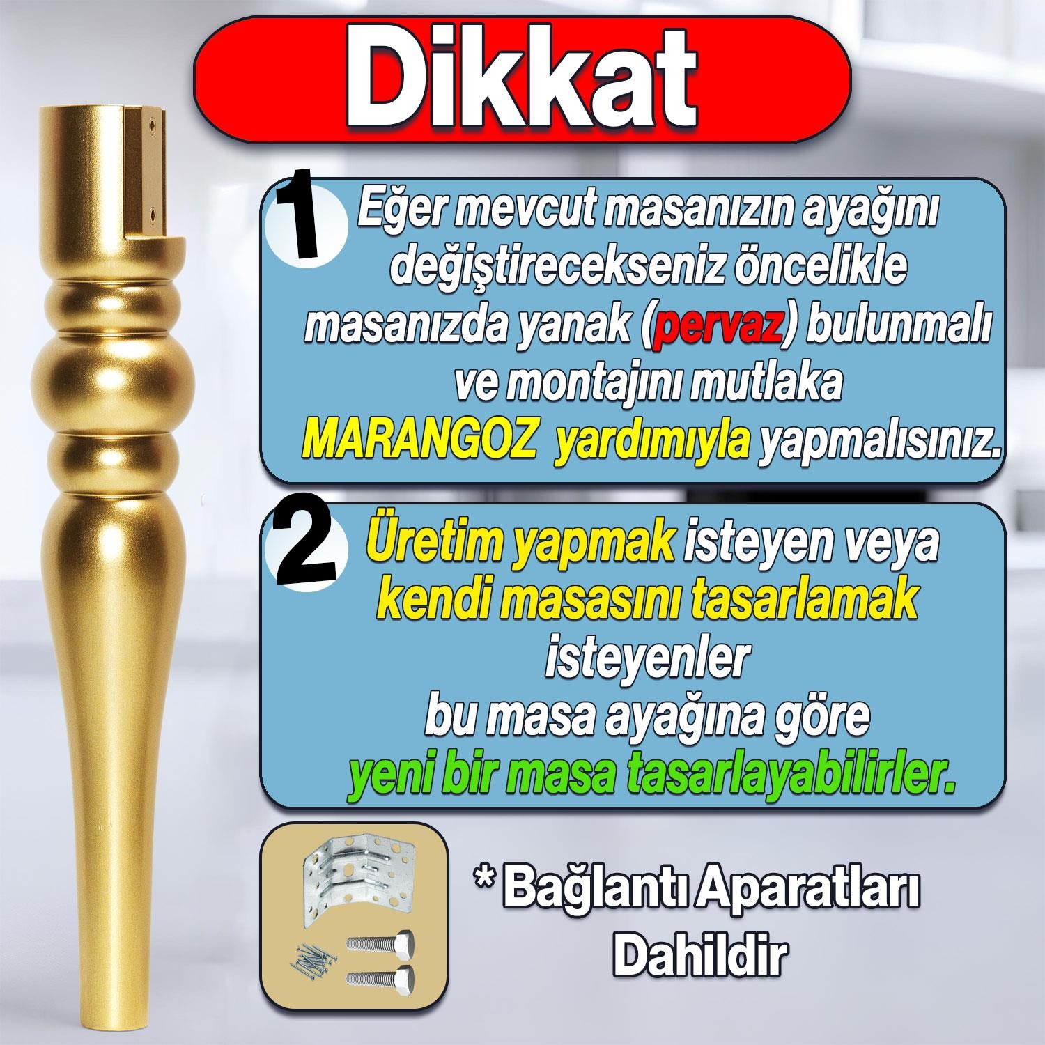 Marina Masa Dresuar Ayağı 72 cm Plastik Ayak Gold Altın Mutfak Yemek Masası Mobilya Ayakları Gold