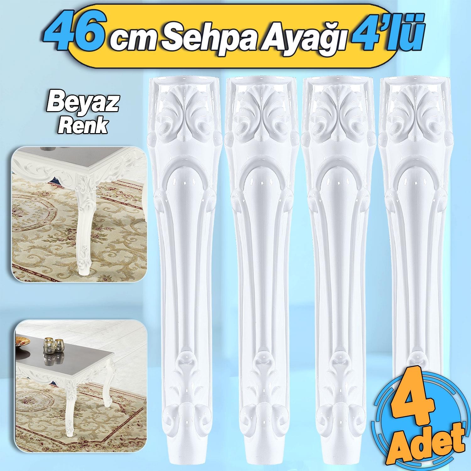 Erva Plastik 4 Adet Sehpa Ayağı 46 cm Beyaz Renk Orta Ayak Zigon Sehpa Mobilya Masa Ayakları Beyaz