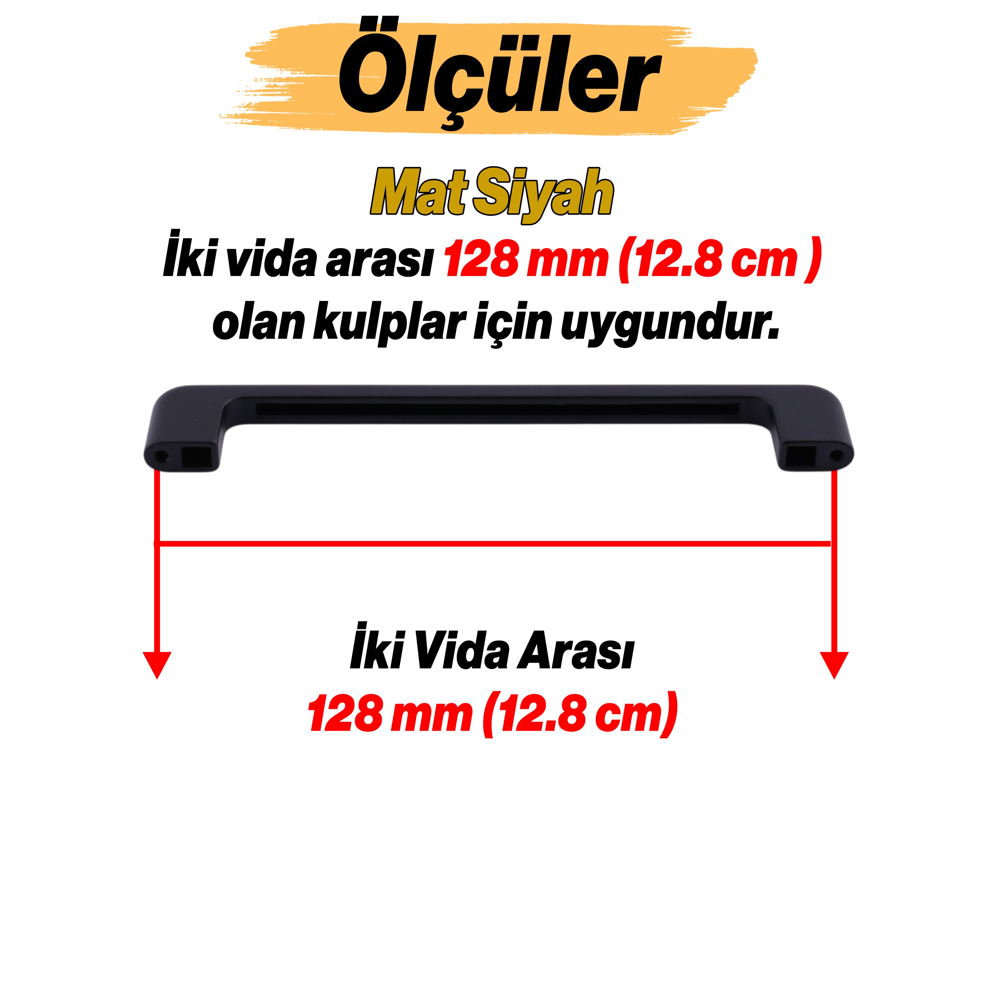 Ilıca Metal Kulp 128 mm - 12.8 cm Mat Siyah Mobilya Çekmece Mutfak Dolabı Dolap Kulpları Kulbu Kulpu