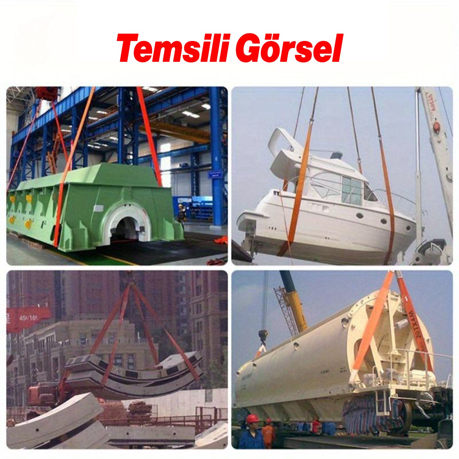 Sapan Polyester Spanzet 5 Ton 3 Metre Kırmızı Sağlam Yük Kaldırma Taşıma İndirme Halat