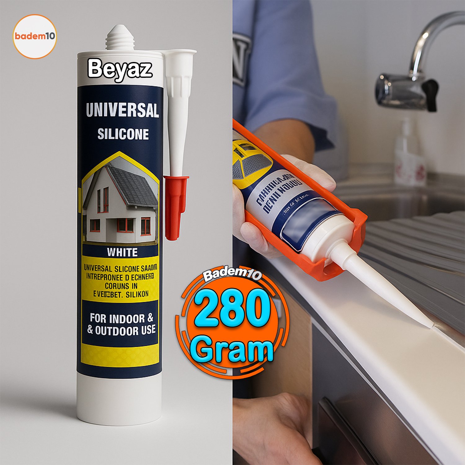 Genel Amaçlı Beyaz Universal Silikon 280 ml İç Dış Mekan Kapı Pencere Uygun Su Geçirmez Sızdırmazlık