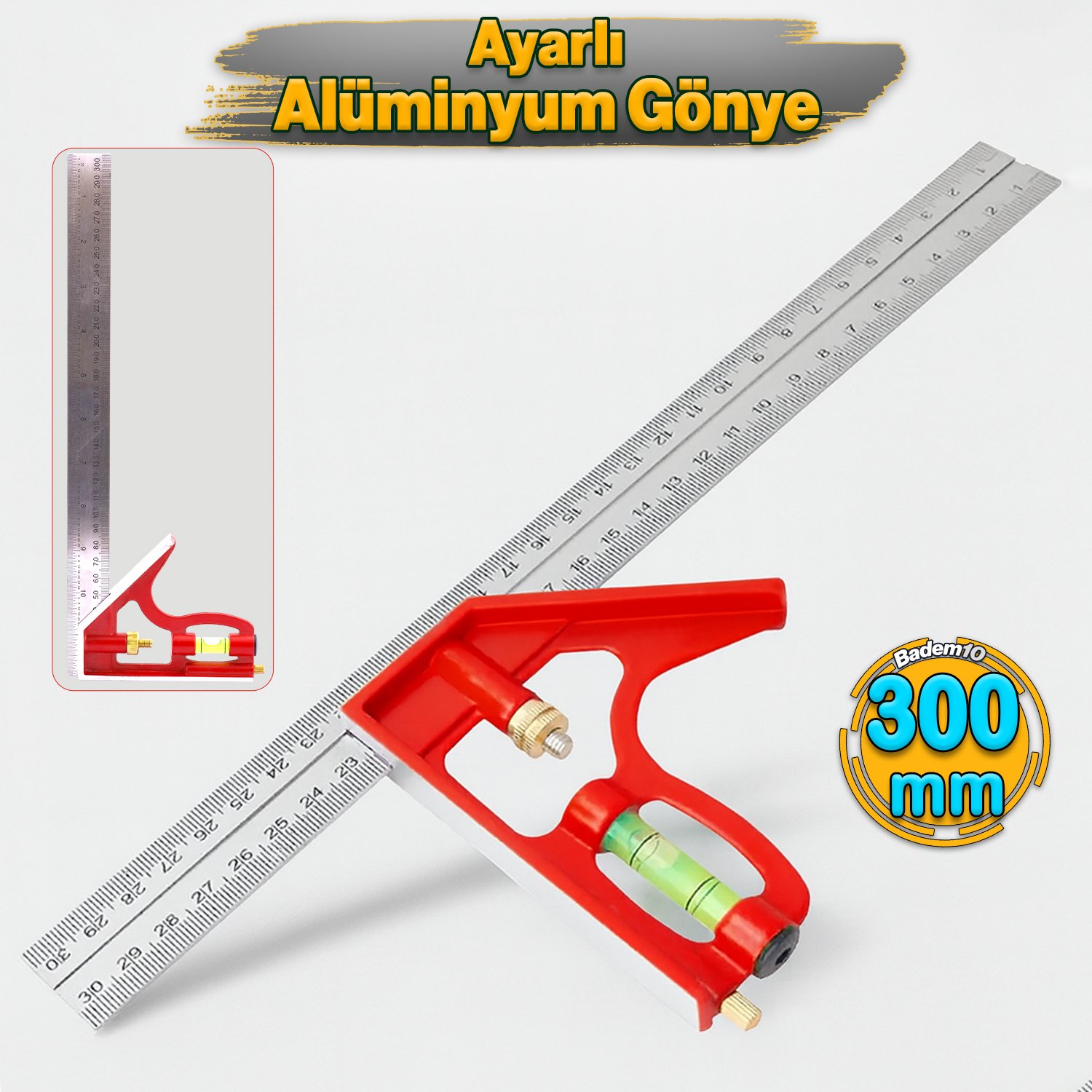 300 mm 30 cm Ayarlı Alüminyum Marangoz Gönye Metal Gövde Açılı Ölçüm Cetveli İnşaat Hassas Gönye