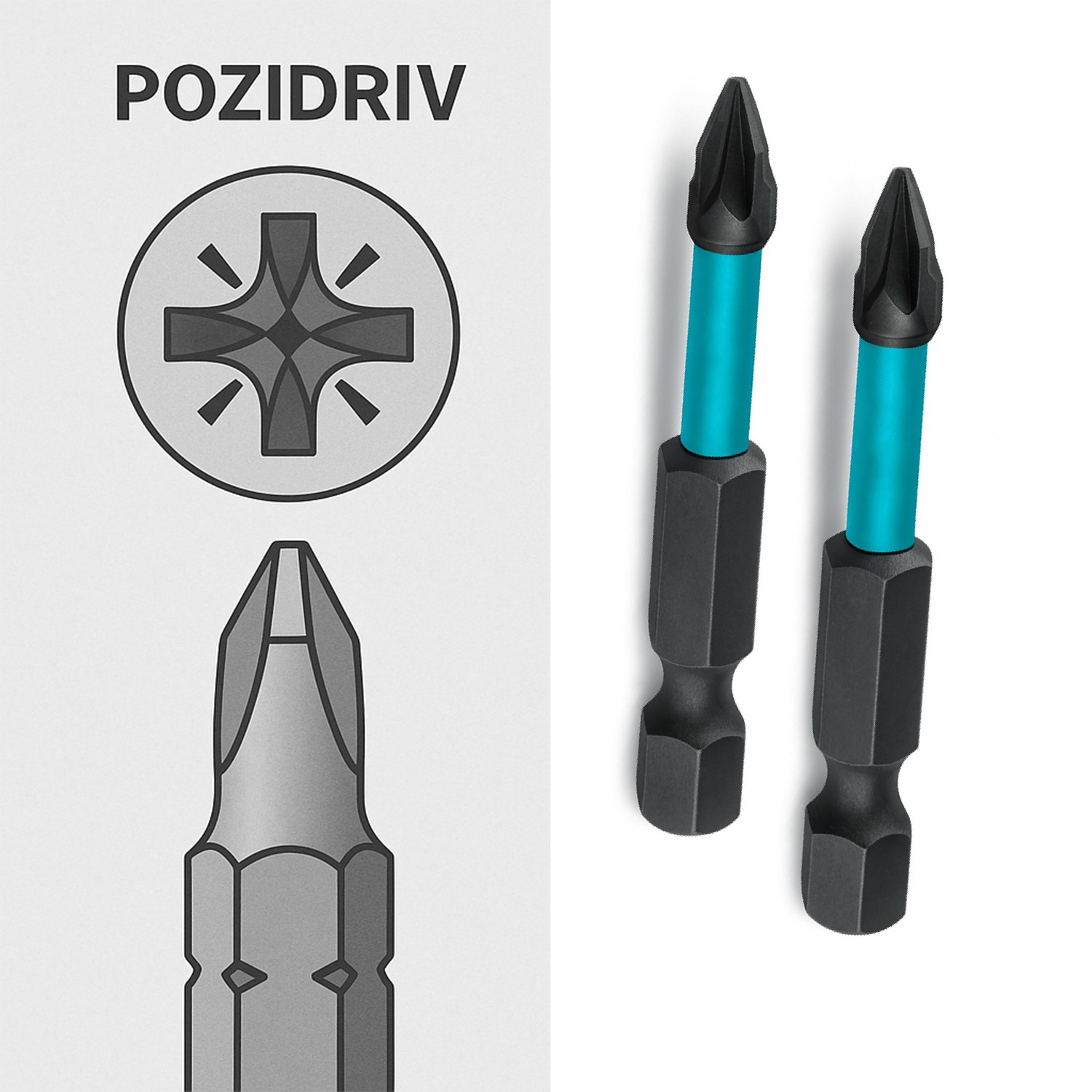 Pozidriv Uç (2 Adet) Mıknatıslı Bits Pz2 50 mm Vida Sökme 5 Cm Yıldız Matkap Vidalama Ucu S2 Çeliği