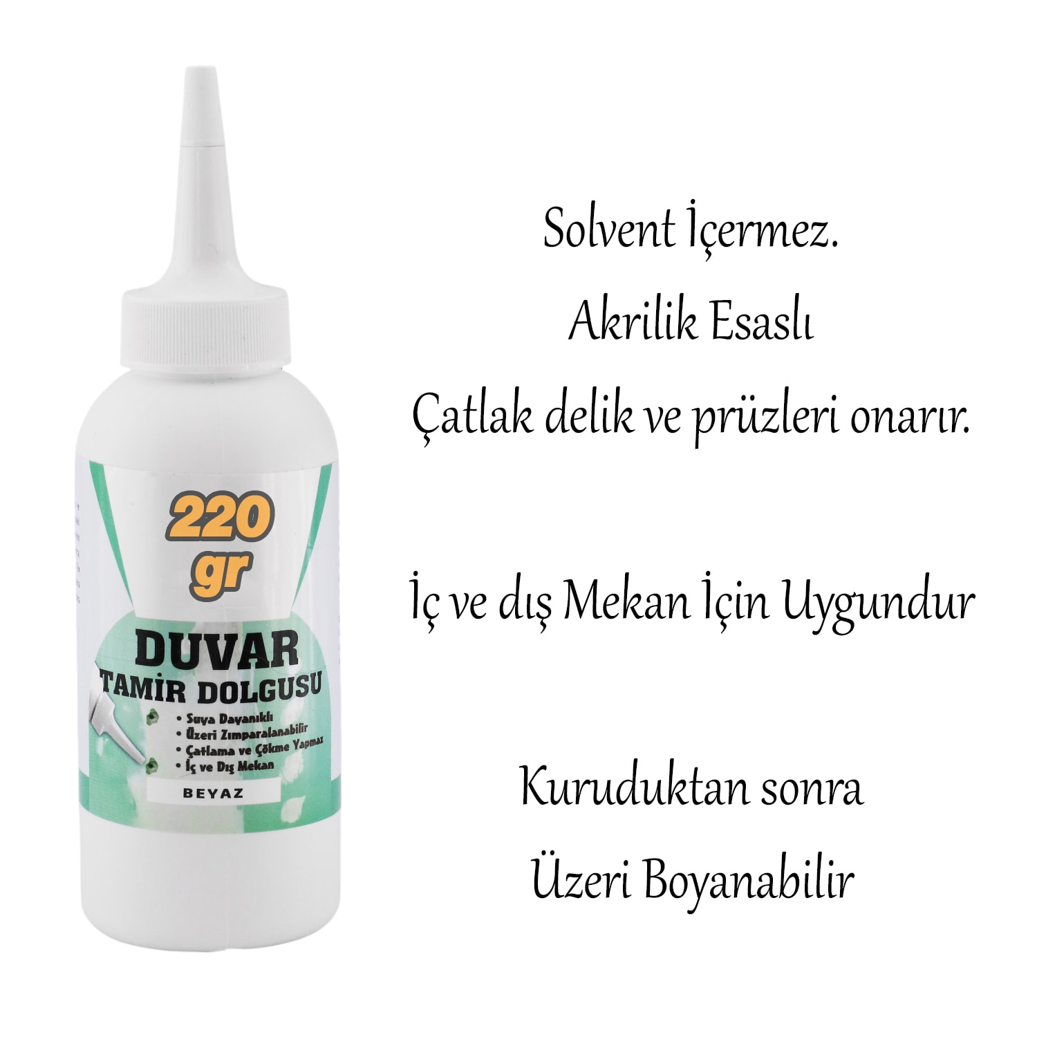 Pratik Duvar Çatlak Delik Giderici Tamir Dolgusu ( 220 gr ) Beyaz Macun Boşluk Doldurucu Onarıcı