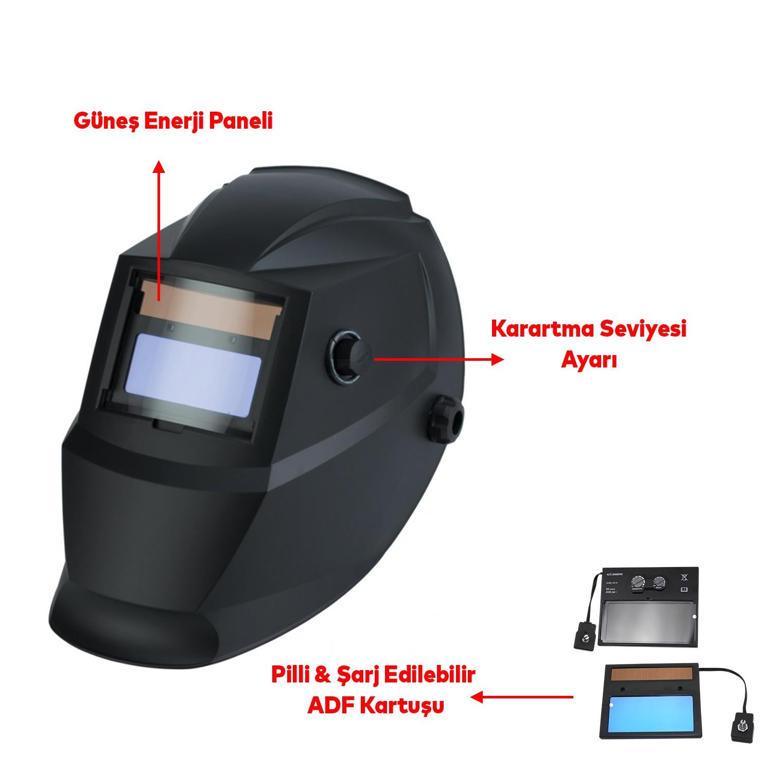 Güneş Enerjili Pilli Otomatik Kararan Baş Maskesi ADF Kartuşlu Ayarlanabilir Hassasiyet ve Başlık