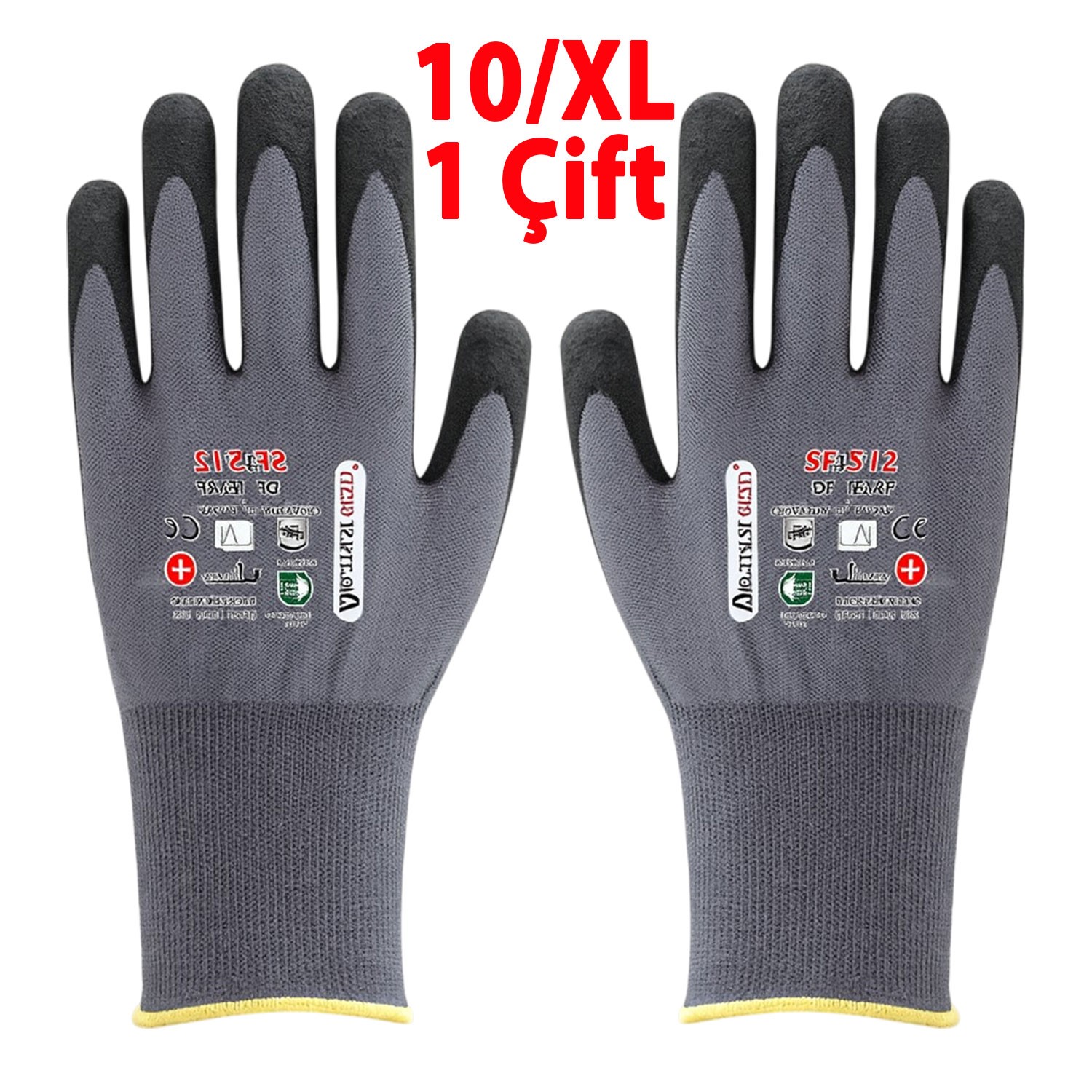 Kaymaz 10 XL Ultra Grip Nitril Kaplı Eldiven Beden Güvenlik Koruyucu Sanayi Tipi İş Eldiveni