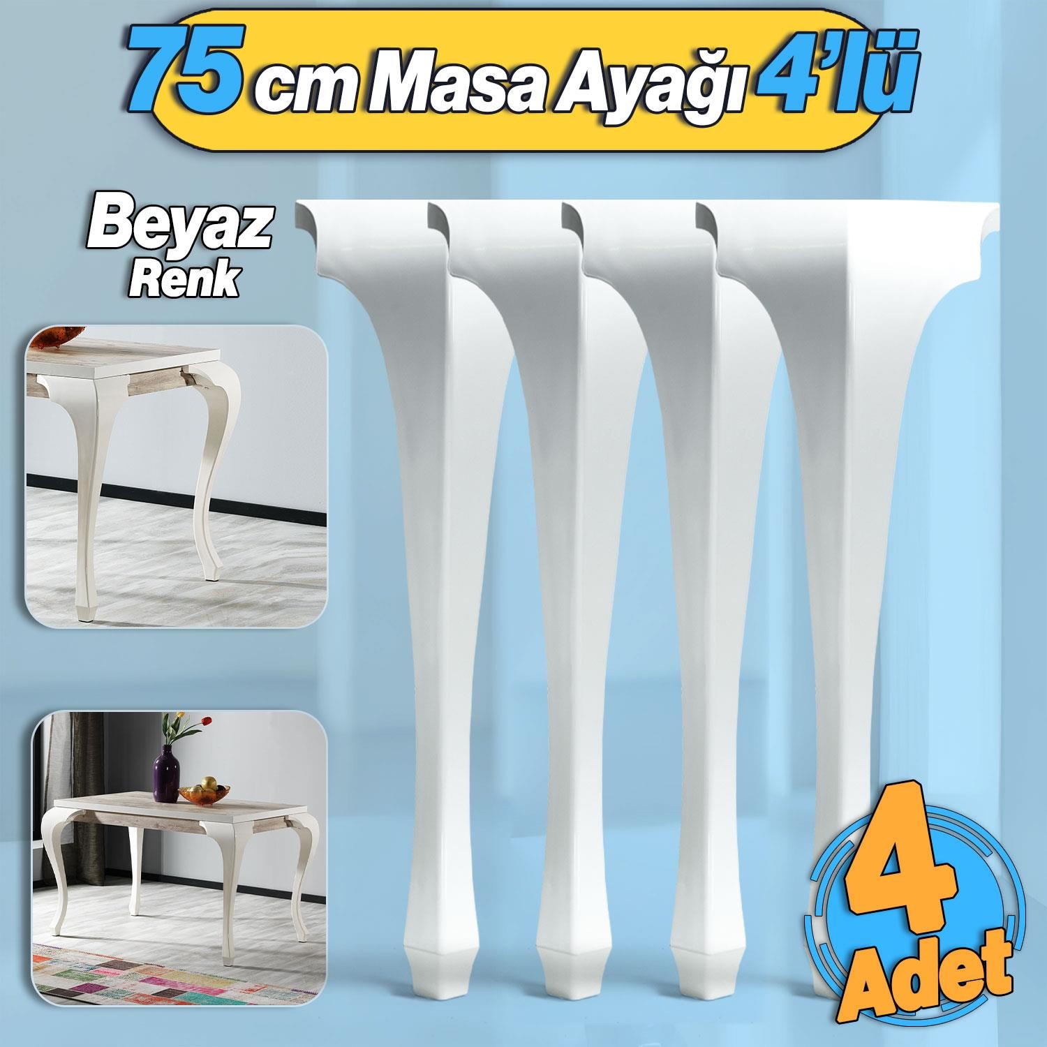 4 Adet Lukens Masa Dresuar Ayağı 75 cm Plastik Beyaz Ayak Mutfak Yemek Masası Mobilya Ayakları