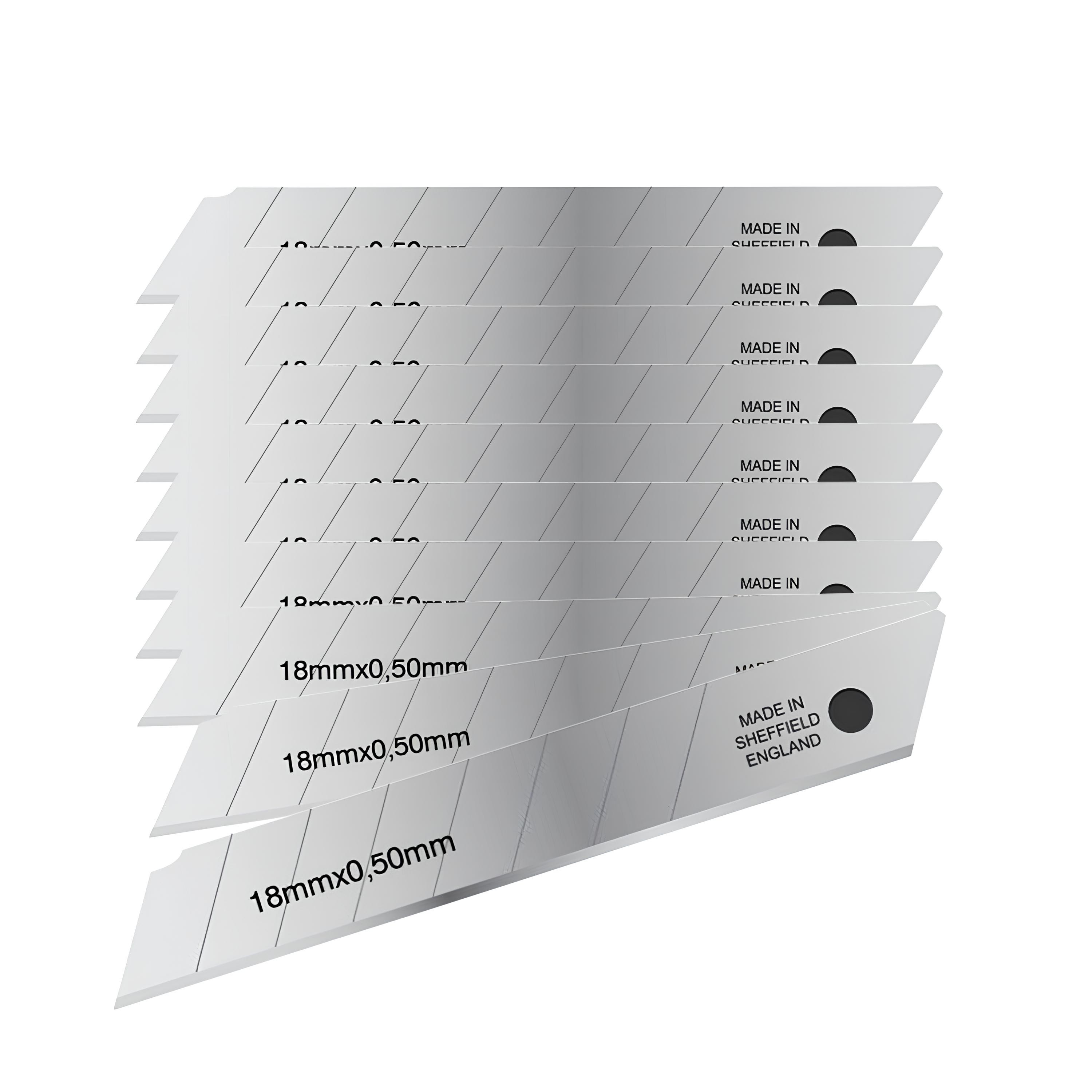 İthal 10 Adet 8 Dilim Maket Bıçağı Yedeği Ucu 0.50 mm Kalınlık x 18 mm Genişlik Bıçak Ucu Jilet