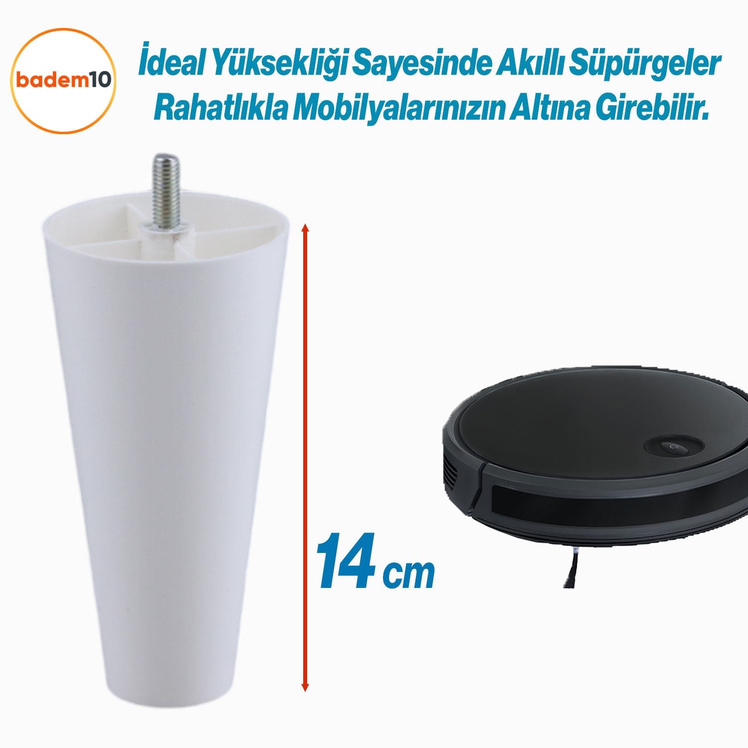 4 Adet Plastik Ayak 14 cm Mobilya Sehpa Kanepe Ünitesi Koltuk Ayağı Baza Ayakları Beyaz Aparat Dahil