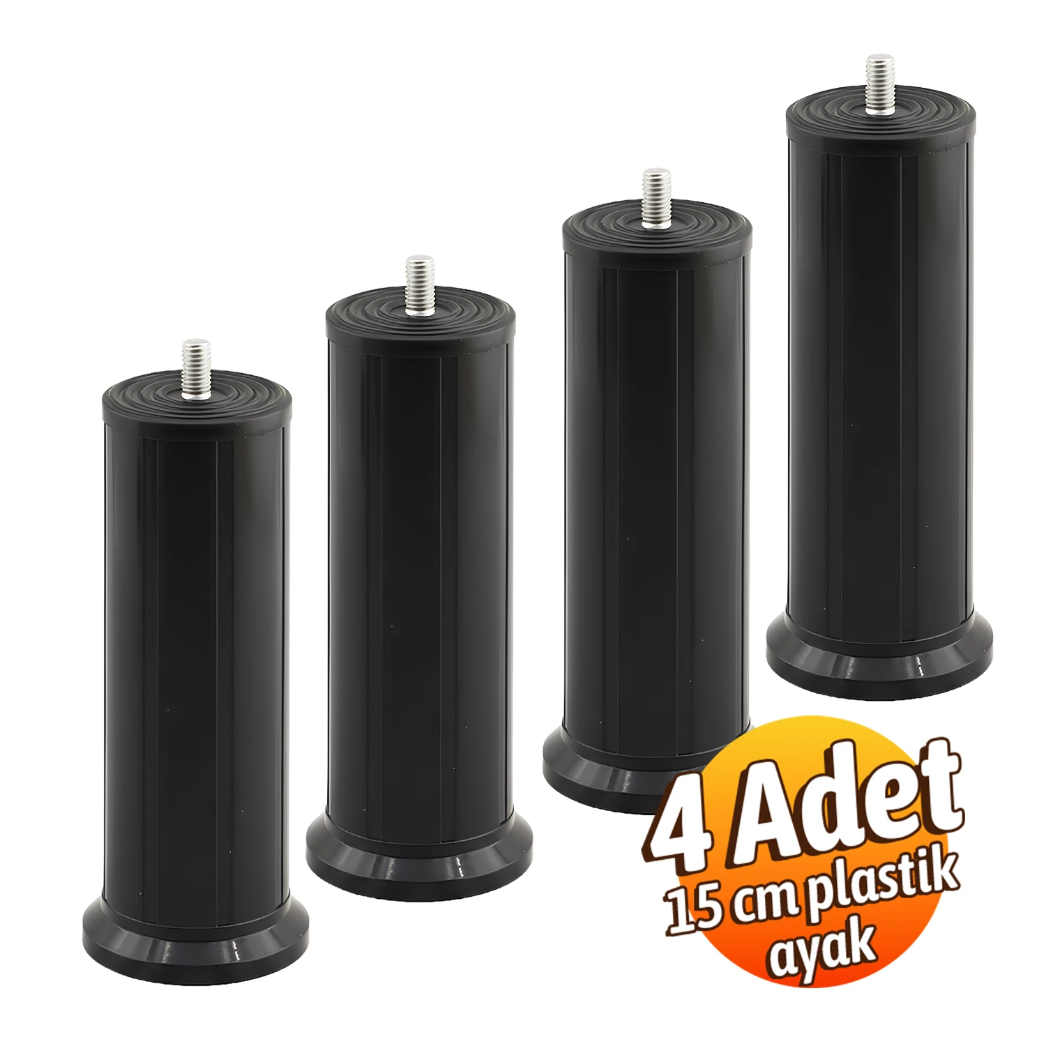 Keson 4 Adet 15 cm Siyah Plastik Mobilya Baza Tv Ünitesi Yükseltme Ayağı Robot Süpürge Uyumlu