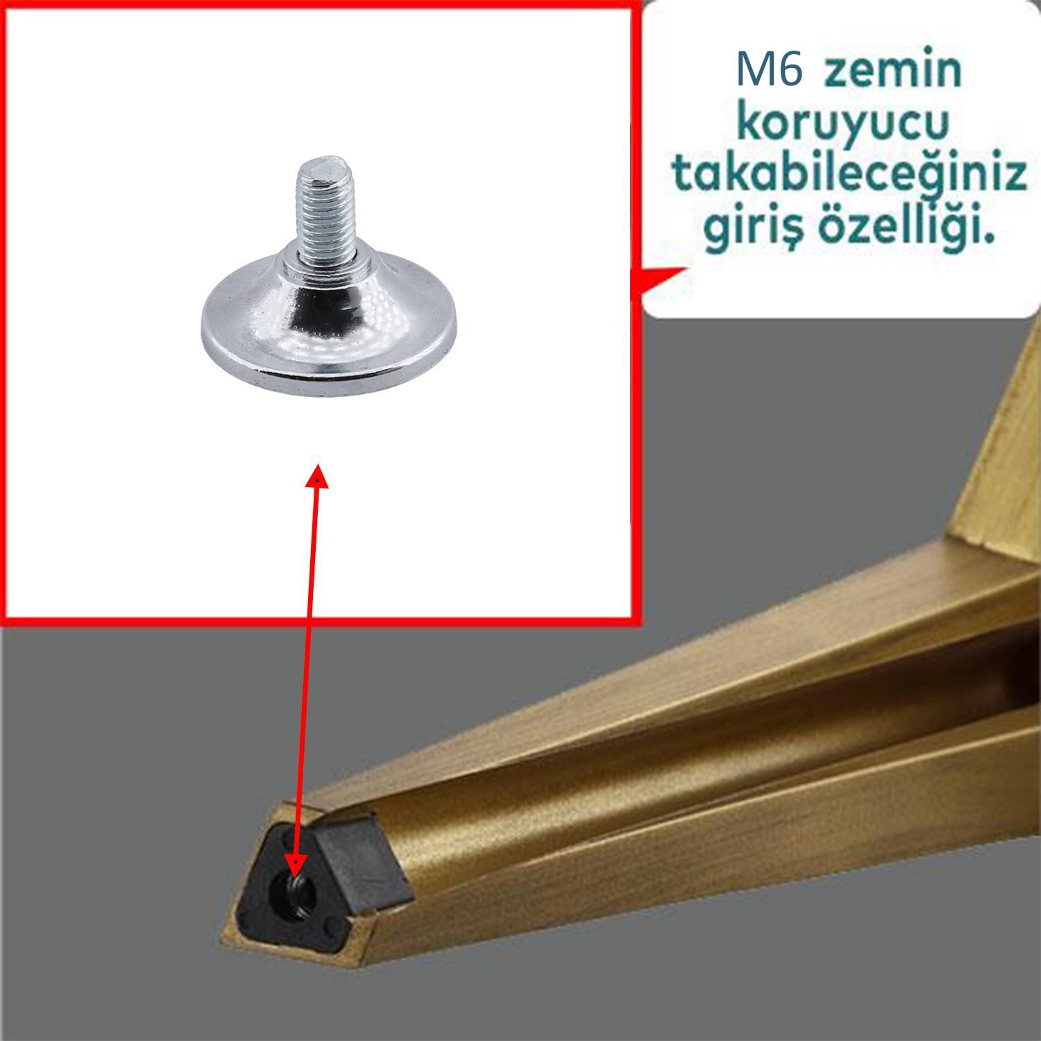 Küçük Rotil Ayak M6 Civatalı 6 mm Metal Beyaz Eşya Raf Reyon Mobilya Profil Ayağı 1.5 cm (4 Adet)