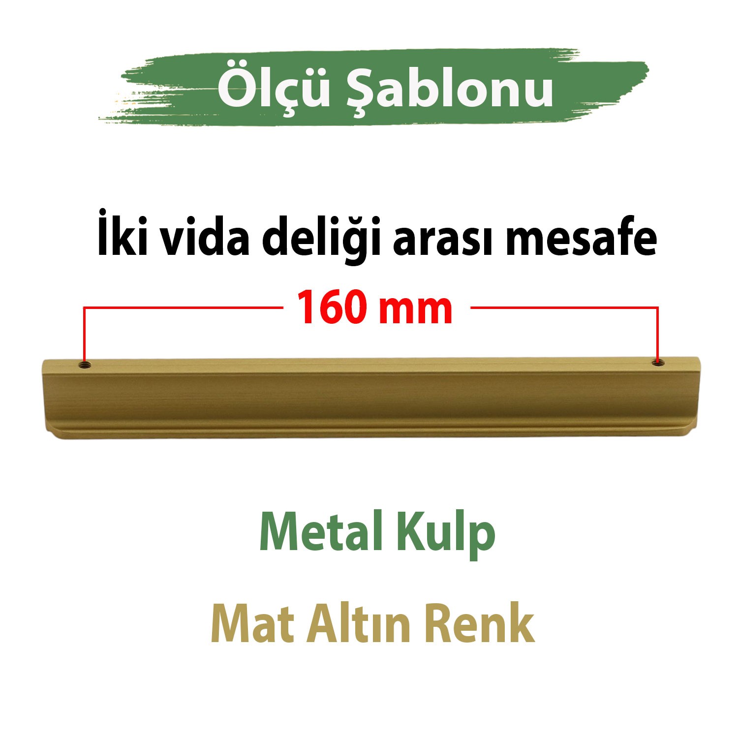 Dombay (Mat Altın) Metal Kulp 160 mm 16 cm  Mutfak Dolabı Kulbu Kulpu Mobilya Çekmece Dolap Kulpları