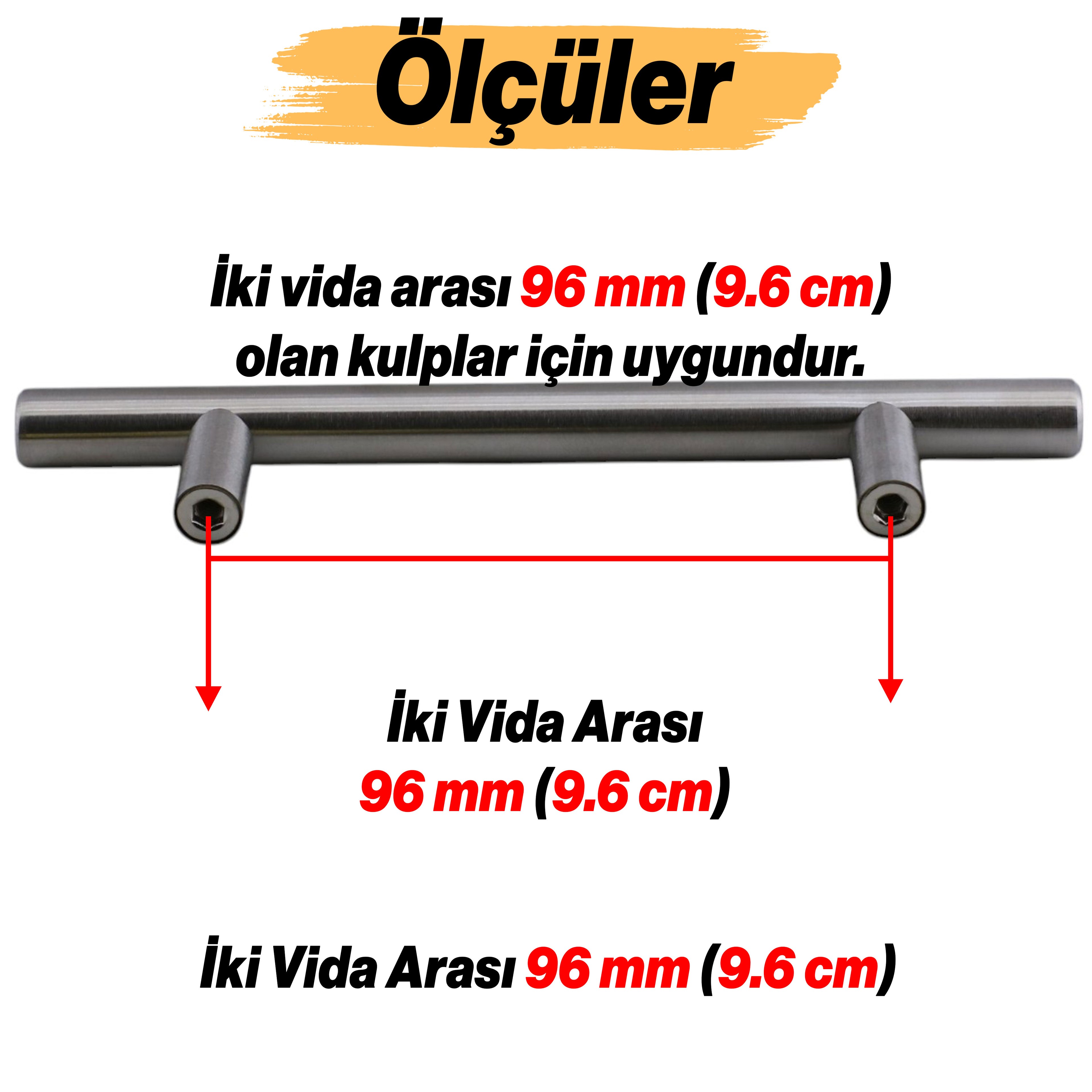 Alteta (96 mm - 9.6 cm) İnox Metal Mobilya Mutfak Çekmece Dolap Dolabı Kulbu Kulpu Kulpları