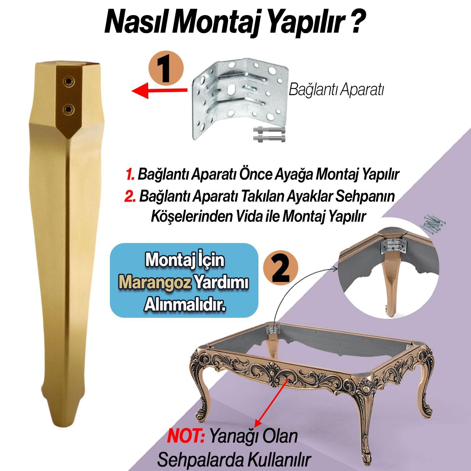 Rosa 4 Adet Plastik Sehpa Ayağı 40 cm Gold Altın Renk Orta Ayak Zigon Sehpa Mobilya Masa Ayakları